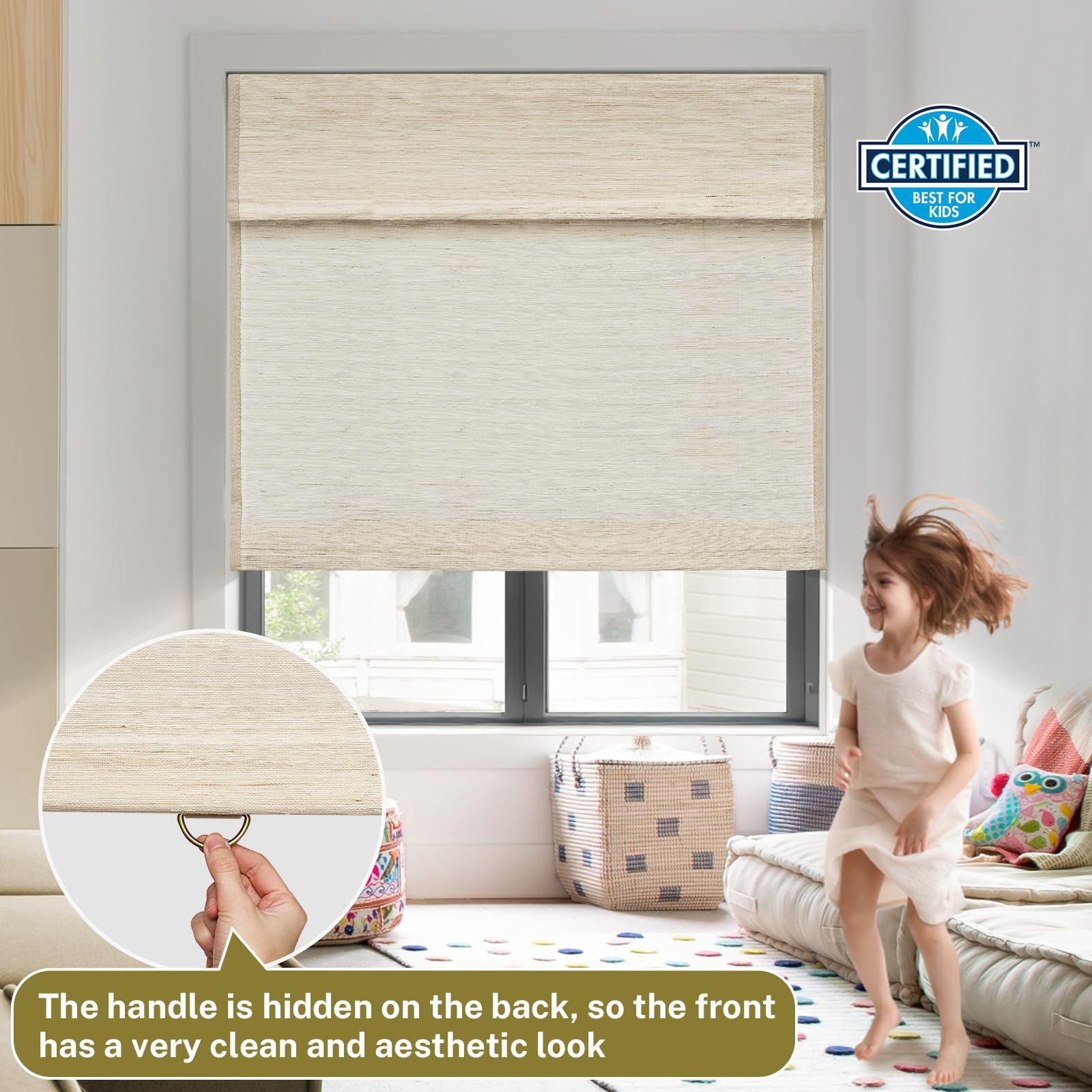 moonice Moonice No Tools No Drill Cordless Roman Shades for Window Blackout, Natural Woven Fabric Privacy Room Darkening Blinds, Thermal Insulated Easy Install Roman Blind Window Blinds Treatment, Beige