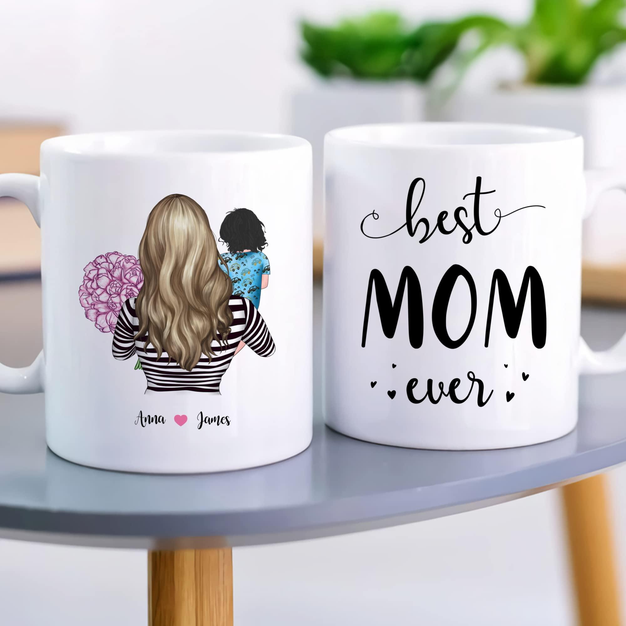 Gossby Gossby Personalized Custom Mug (Mom and Small Boy) Best Mom Ever Mothers Day Mug for Mom from Daughter Son, Personalized Mom Mug, Custom Mothers Day, Gifts Mug from Daughter Christmas Birthday, Gifts