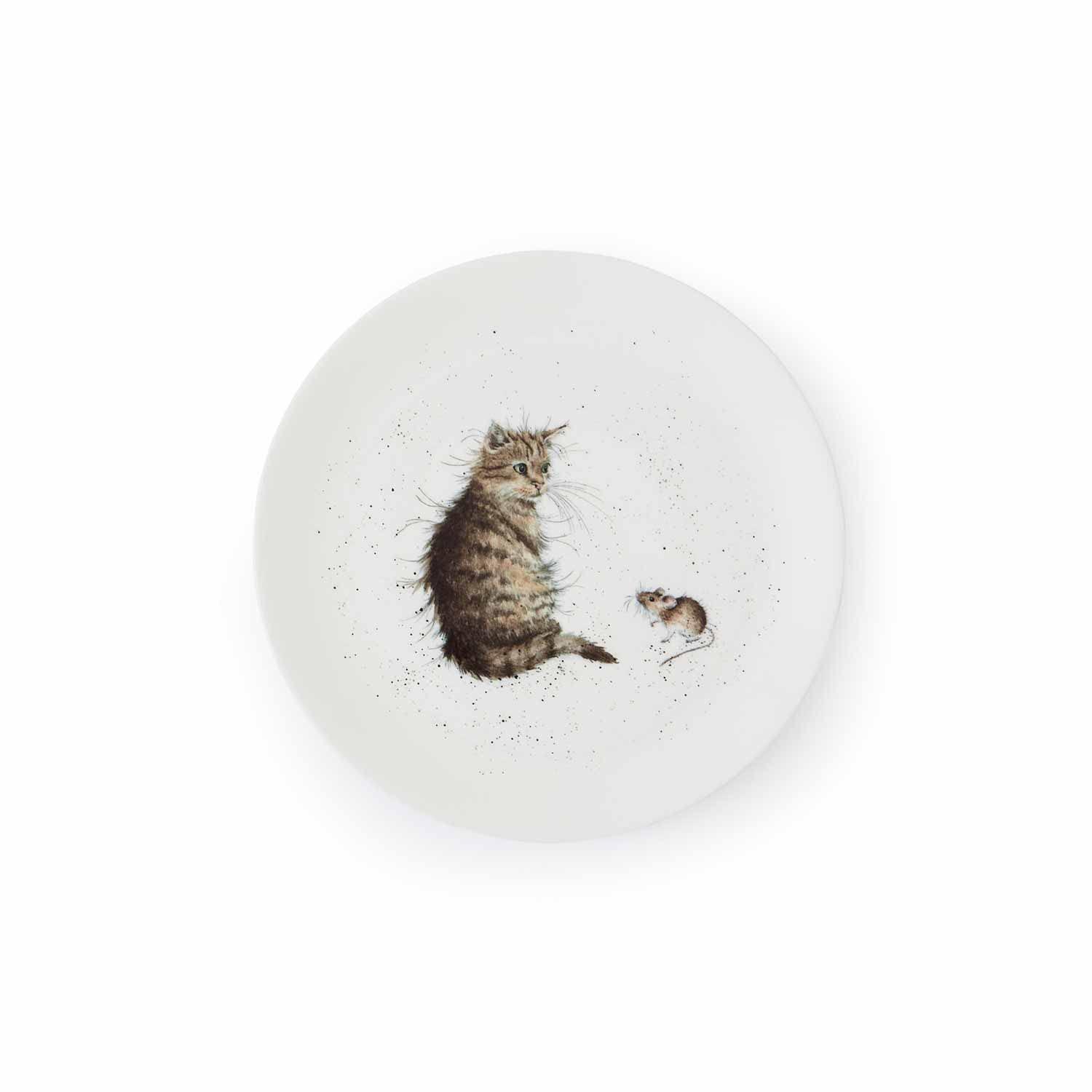 Portmeirion Portmeirion Royal Worcester Wrendale Designs Coupe Plate | 8 Inch | Cat and A Mouse Motif | Small Plate for Salad, Appetizers, or Dessert | Made of Fine Bone China | Dishwasher Safe
