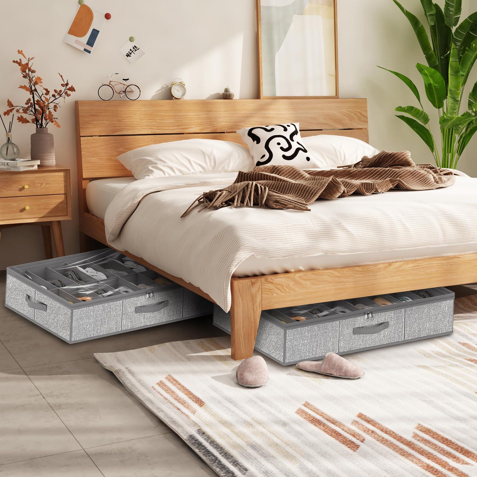 homyfort 32 Pairs Shoe Organizer Under Bed, Underbed Shoe Storage Boxes Bins, Organizador De Zapatos, Extra Large Zapateras Organizer, Grey, Set of 2