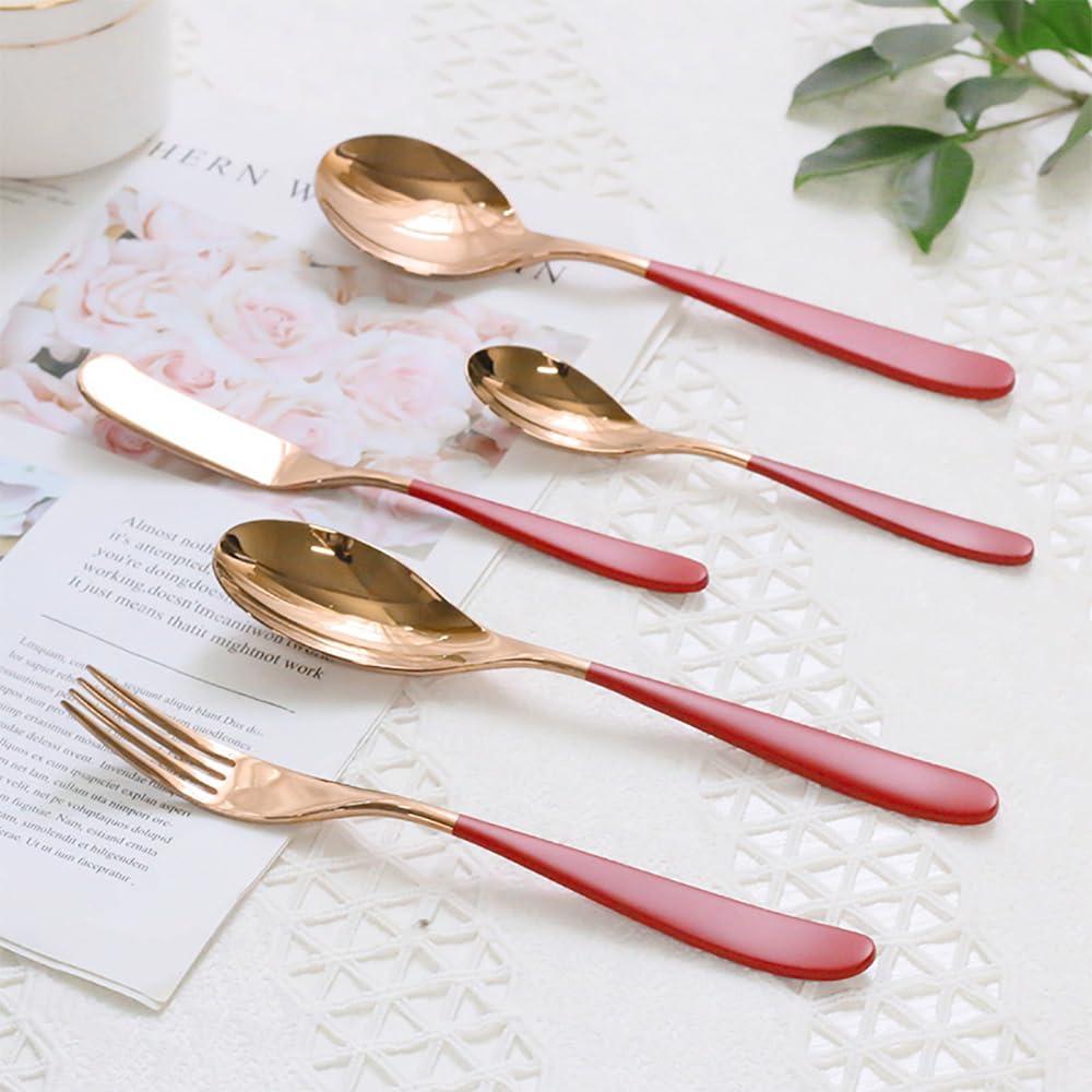 IKXO Red Silverware Set, 30-piece Stainless Steel Flatware Cutlery Set Forks and Spoons Simple & Modern Tableware For Home Party Restaurant Wedding Dinner, Service For 6Food-Grade Tableware Cutlery Set