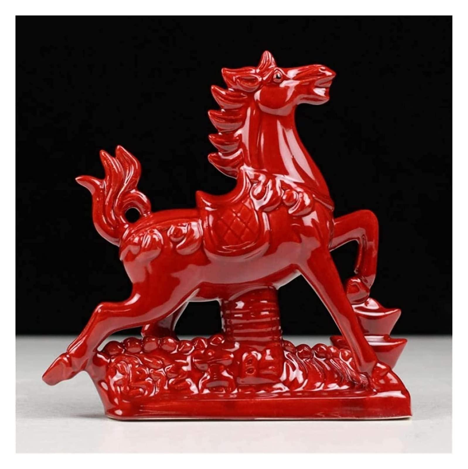 ALDEPO ALDEPO Sculpture Tabletop Sculptures Statue Figurine Ceramic Red Horse Living Room Horse Crafts Gift (Color : C)