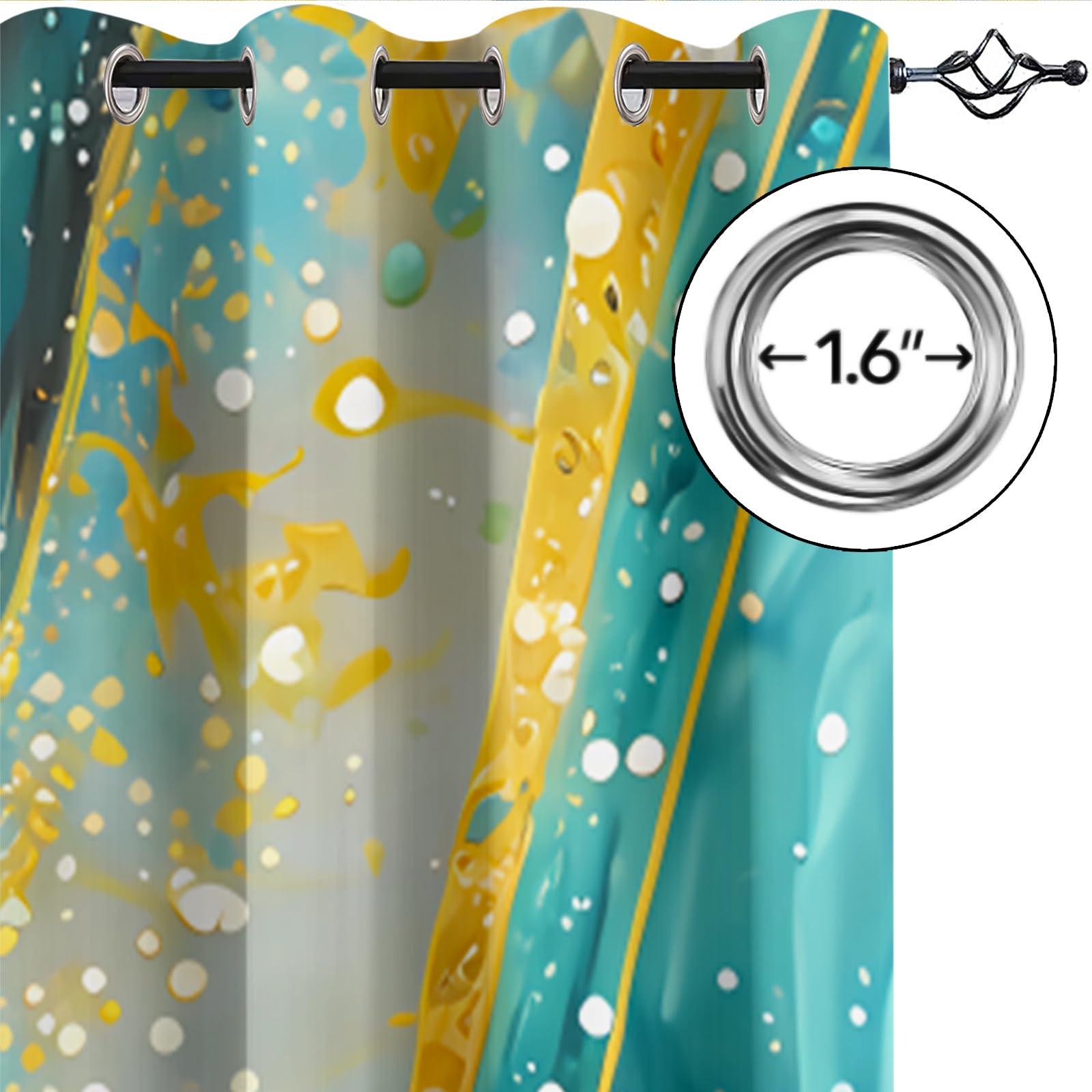 CTTELUN Bedroom Curtains, Abstract Paint Inkjet Art Window Treatments Curtains, Yellow Blue Oil Painting Style Blackout Drapes, Polyester Privacy Grommet Drapes for Living Room 21"W x 63"L x 2 Panels