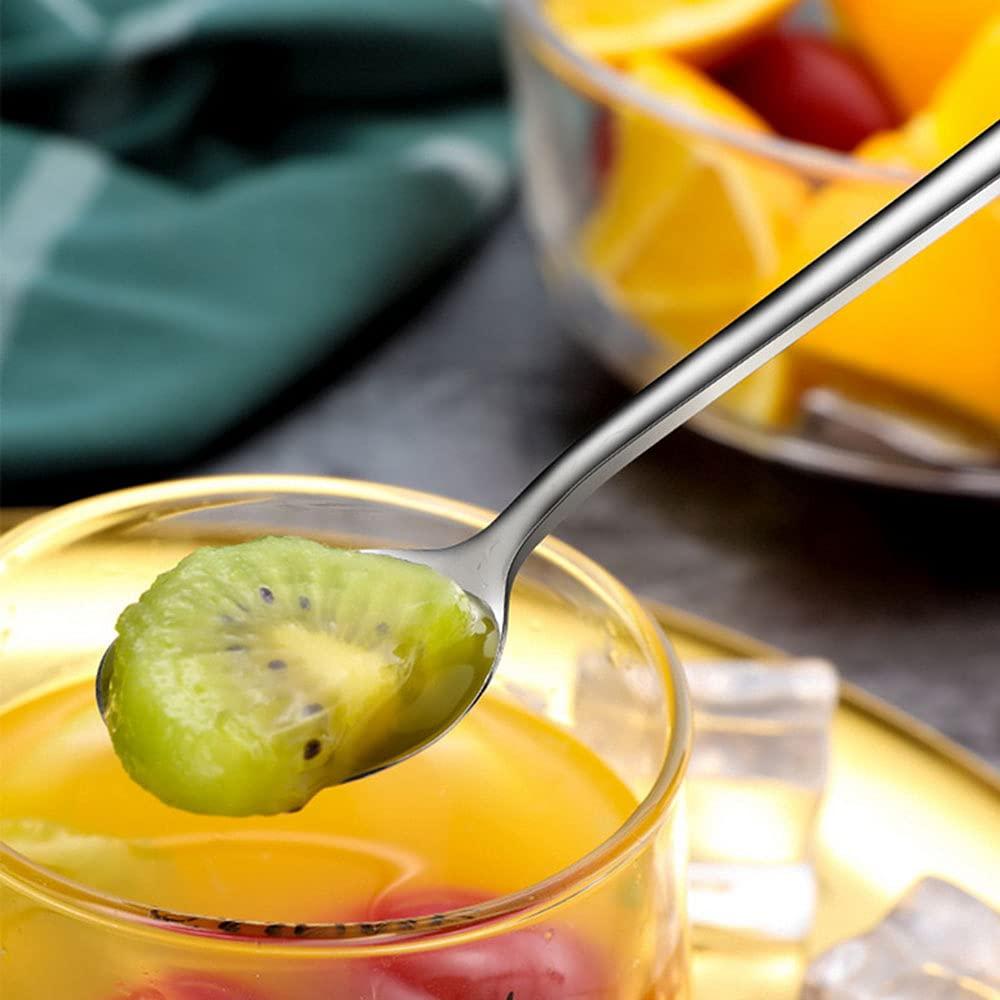 SagaSave SagaSave 5 Pcs Long Handle Spoon Coffee Stirrer Stainless Steel Iced Teaspoon for Milks Tea Mixing Cocktail Stirring Cold Drink (Round Head Spoon)