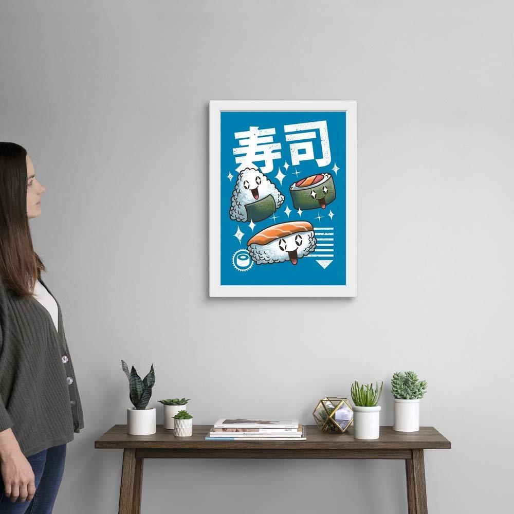 CANVAS ON DEMAND Kawaii Sushi White Framed Art Print, Food Artwork
