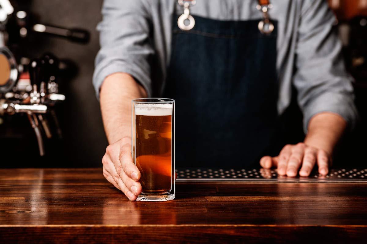 Sun's Tea Sun's Tea Double Wall Insulated Glass Tumbler, 16oz (450ml) Highball Glass Cups for Beer, Lemonade, Iced Tea, Tropical Drink, Cocktail, Smoothie, Mojito and Mixed Drinks, Set of 2 - Collins Style