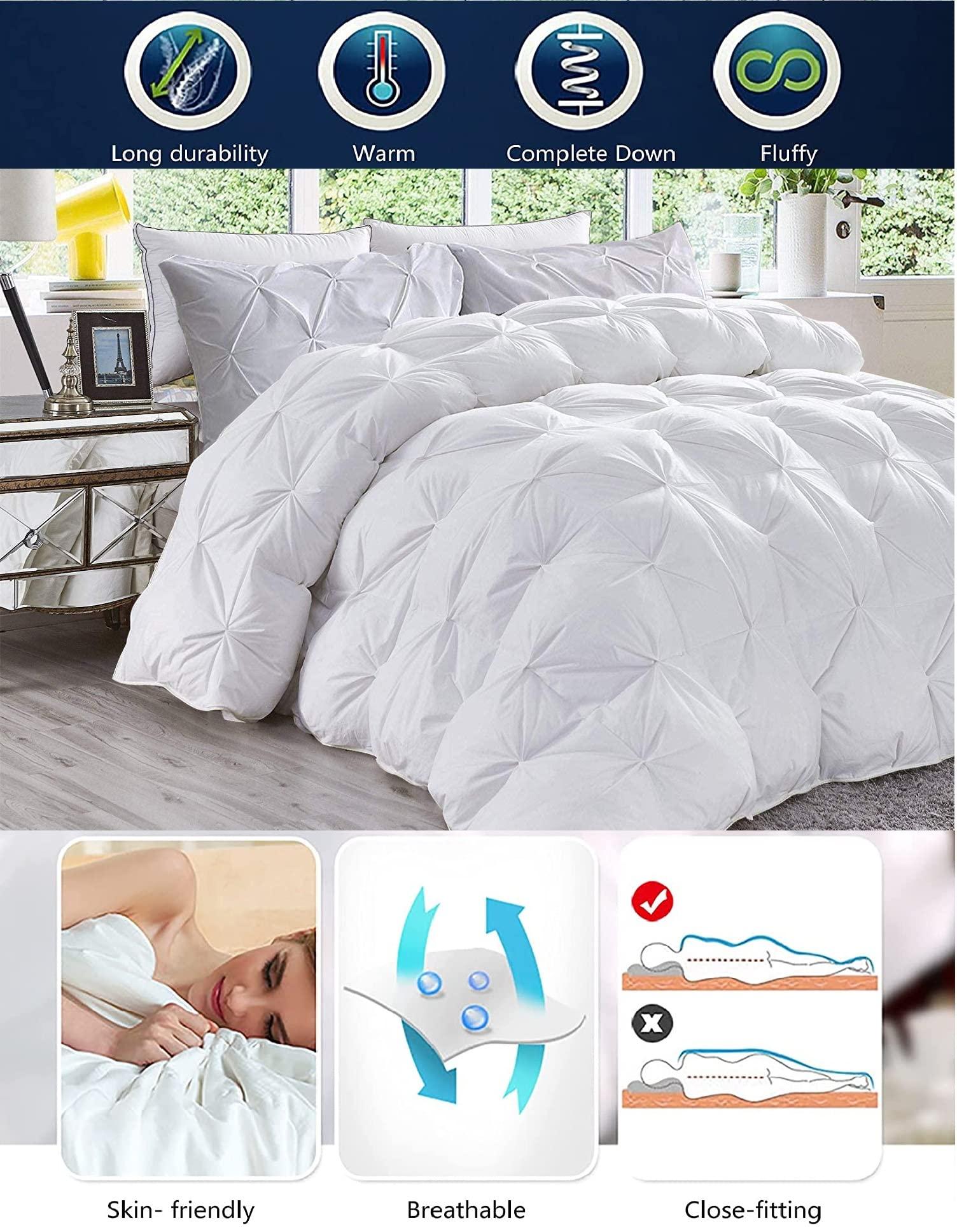 Fabricom-Retail Feel Super 1200-TC All Season Down Alternative Comforter Oversized King Plus (128x120) Pinch Pleated Warm & Soft Quilted 100% Egyptian Cotton 600 GSM Breathable & Soft Quality Comforter