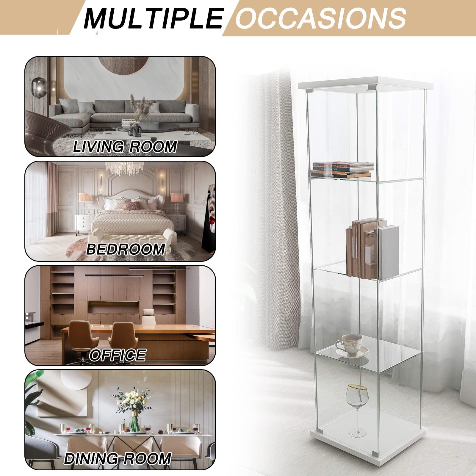 TehRecBT TehRecBT 4-Shelf Glass Display Cabinet, 64 inch Curio Cabinet Collection Display Case with Glass Door, Tempered Glass Floor Standing Bookshelf Storage Cabinet for Living Room, Bedroom