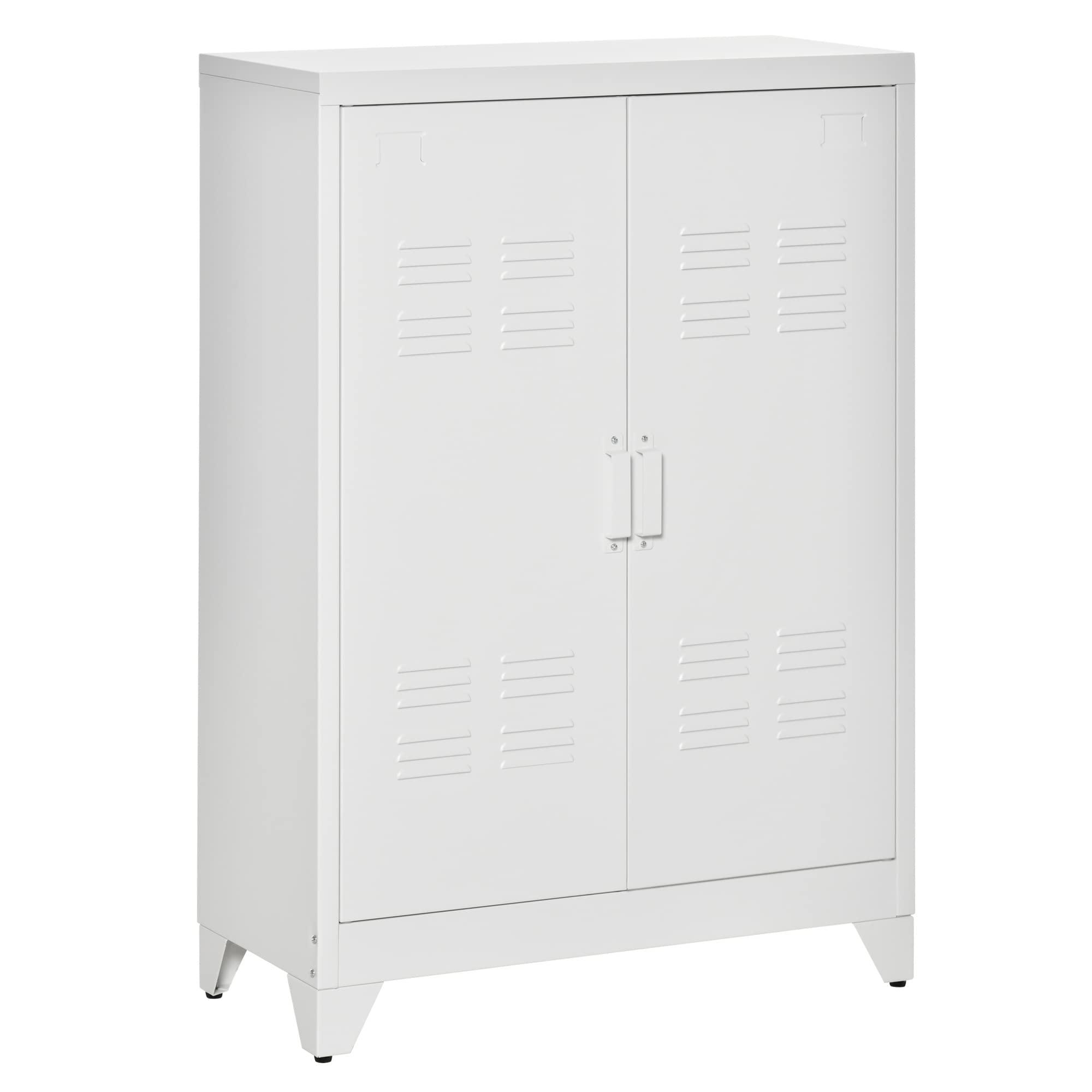 HOMCOM HOMCOM Industrial Storage Cabinet, Steel Garage Cabinet with Double Doors and Adjustable Shelves, White