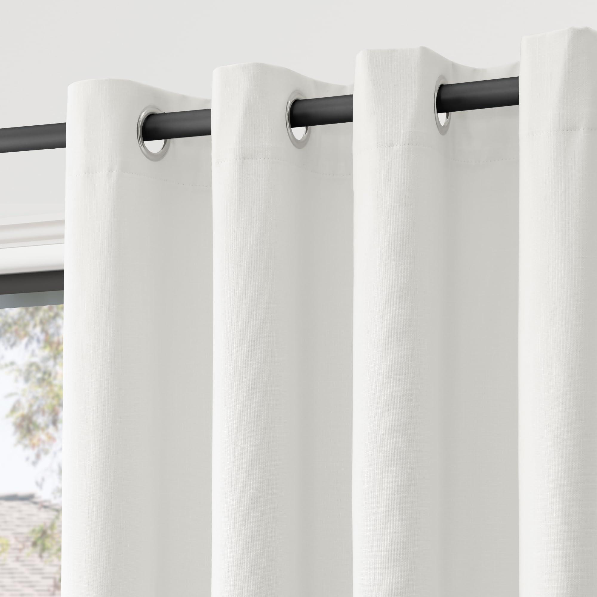 Nanspring 100% Blackout Linen Curtains for Bedroom Thermal Insulated Grommet Complete Blackout Drapes 80 Inch Length 2 Panels Set Heat and Full Light Blocking Living Room Darkening Curtains Ivory