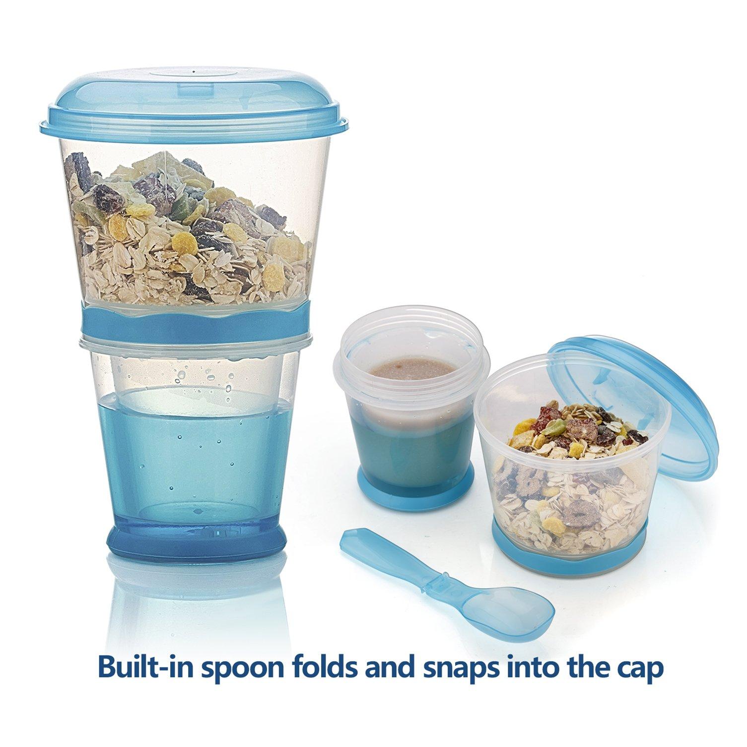 Pogah Cereal On The Go, Cup Container Breakfast Drink Milk Cups Portable Yogurt and Travel To-Go Food Containers Storage With Spoon(Blue)