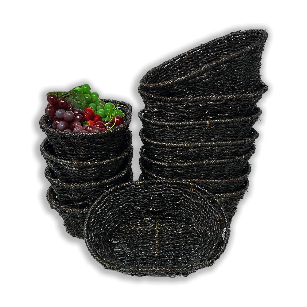 L THE LUCKY CLOVER TRADING COMPANY 12 Pack Bulk Basket Dark Brown Seagrass 9\" Oval Utility Tray Basket Multipurpose Gift Basket Food Bread Fruit Storage Decorative Basket - Bulk Basket Supply Set of 12