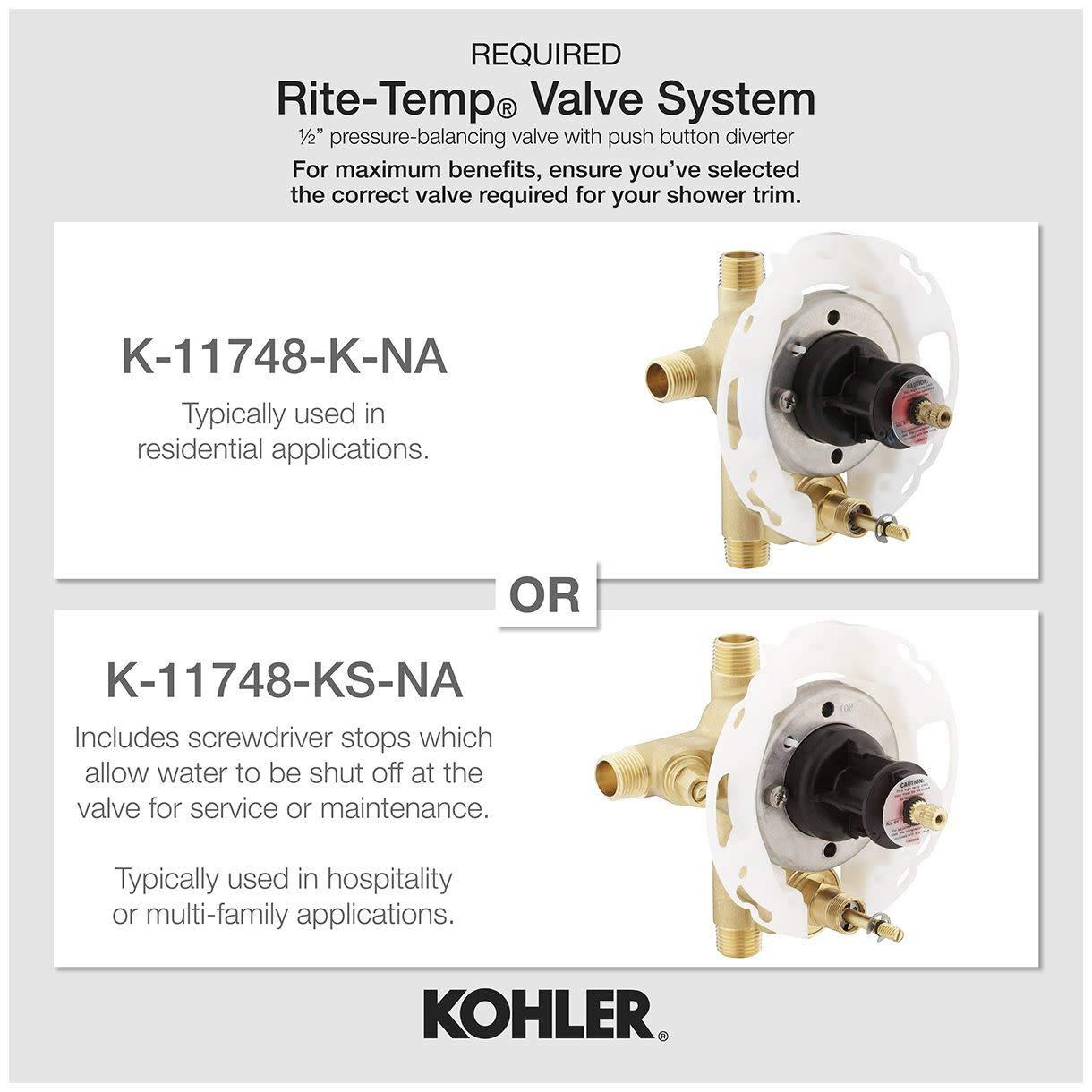 Kohler Toobi Rite-Temp(R) valve trim with diverter, valve not included