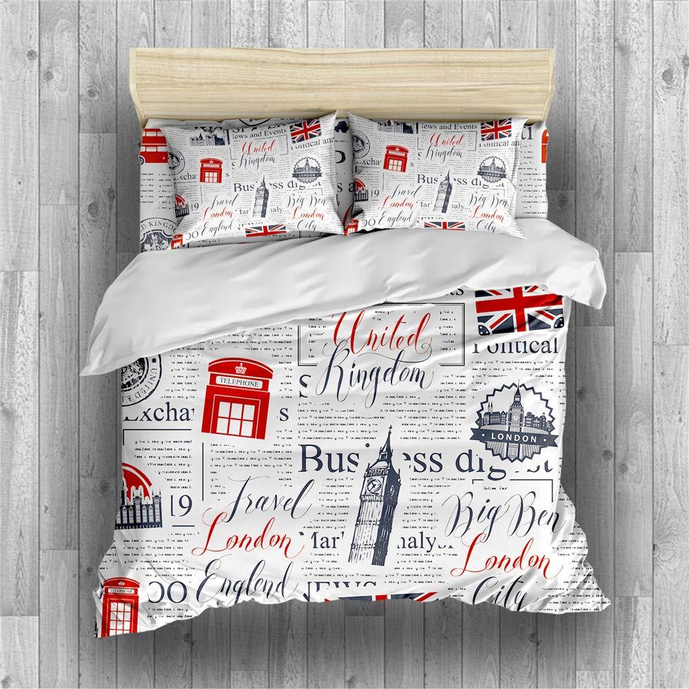 REALIN REALIN British Flag Duvet Cover Set Vintage Old Bedding Big Ben Household Guards Bed Sets 2/3/4PCS Quilt Covers/Sheets/Pillow Shams,Twin/Full/Queen/King (B,Queen-228x228cm-3PCS)