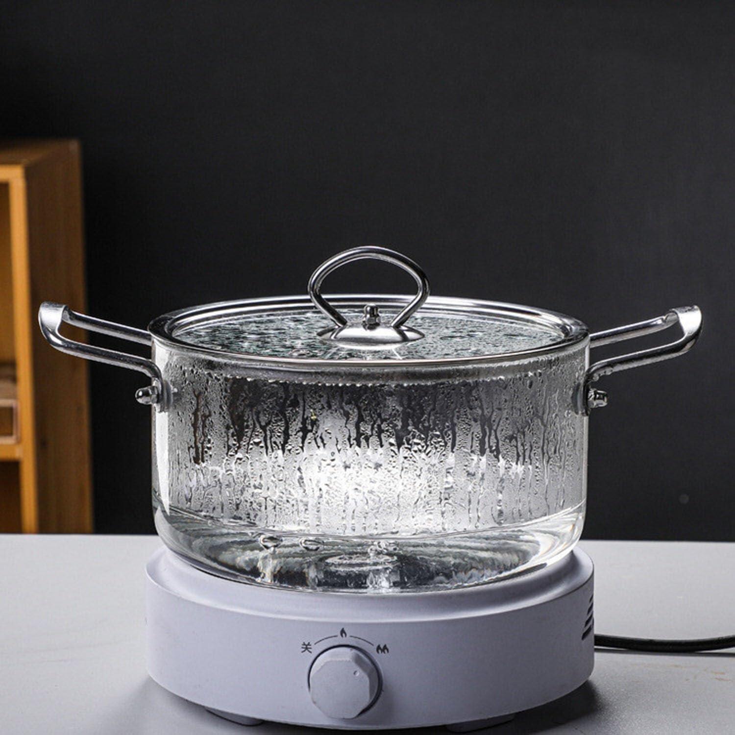 Wcxixo Clear Glass Pots for Cooking on Stove, Transparent Borosilicate Stovetop Cooking Pot with Lid and Handle Nonstick Sauce Pot for Noodles Chocolate Stockpots