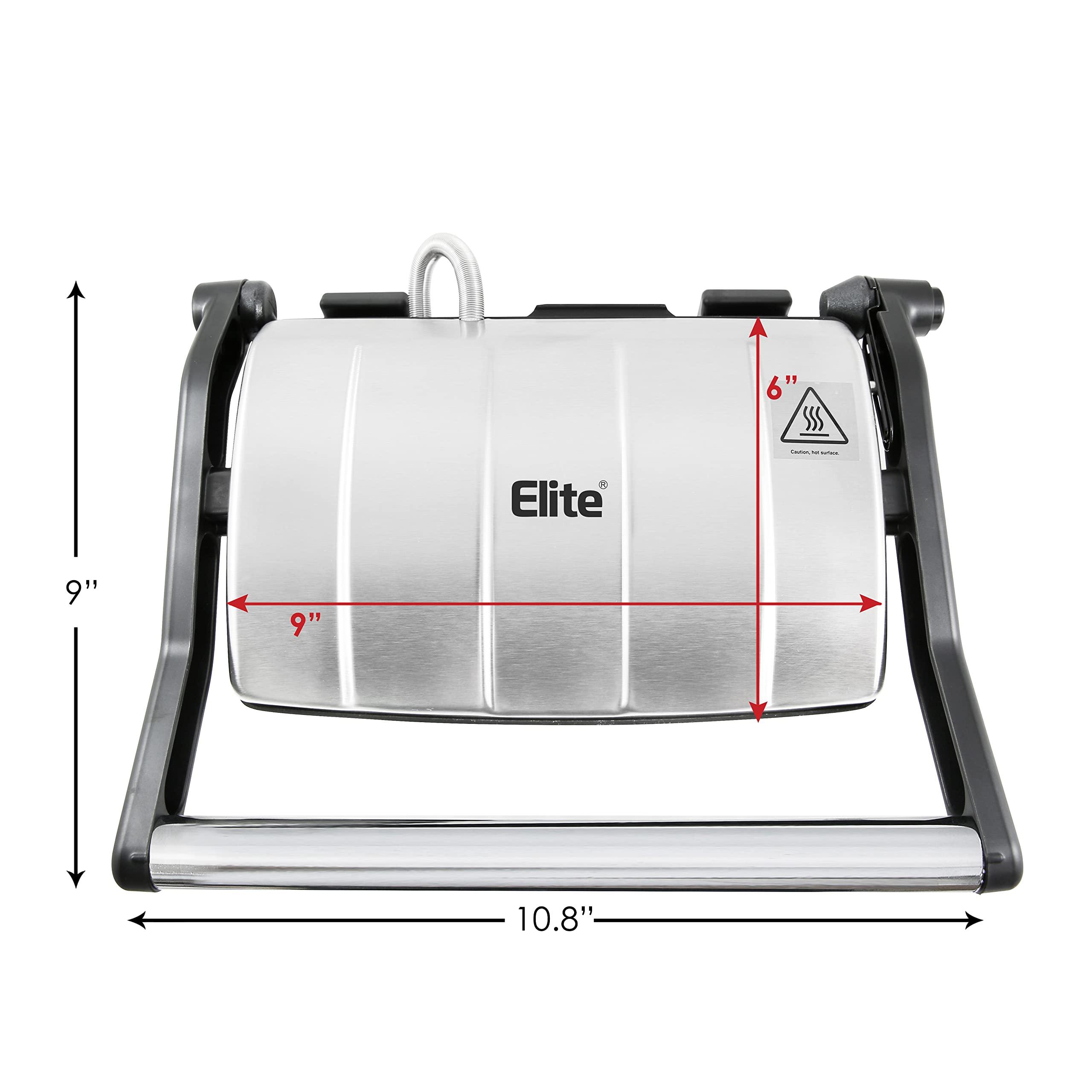 Elite Gourmet Elite Gourmet EPN-2976 2-in-1 Nonstick Panini Press & Indoor Grill, Opens 180-Degree Gourmet Sandwich Maker, Floating Hinge Fits All Foods, Contact Grill with Removable Grease Tray, Stainless Steel