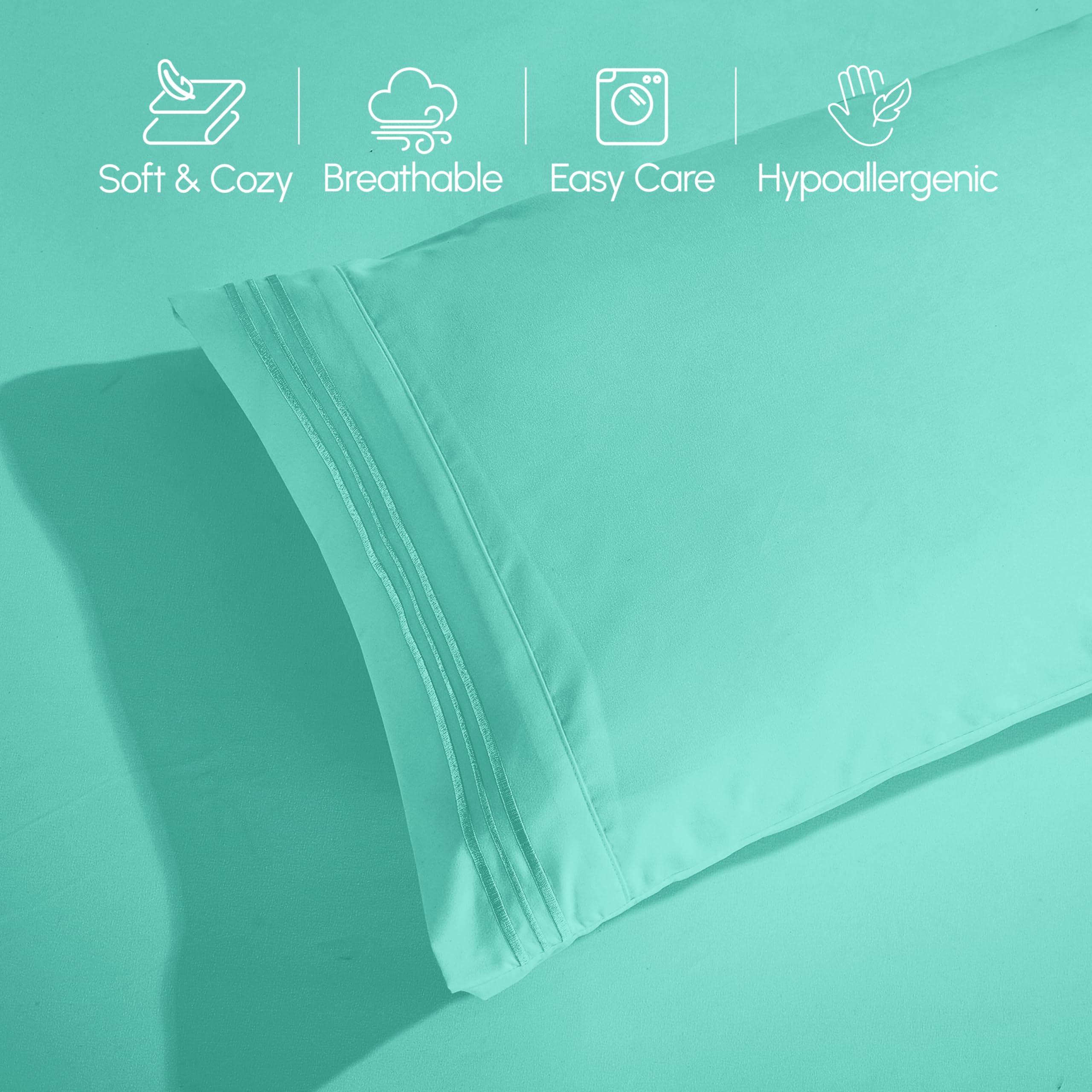 Elegant Comfort Elegant Comfort 1500 Premium Quality 6-Piece Bed Sheet Set - 18-24 Inch Extra Deep Pocket, Smart Storage Pockets, Wrinkle Free Ultra Soft 6PC Extra Deep Pocket Sheets, Full, Paradise Teal