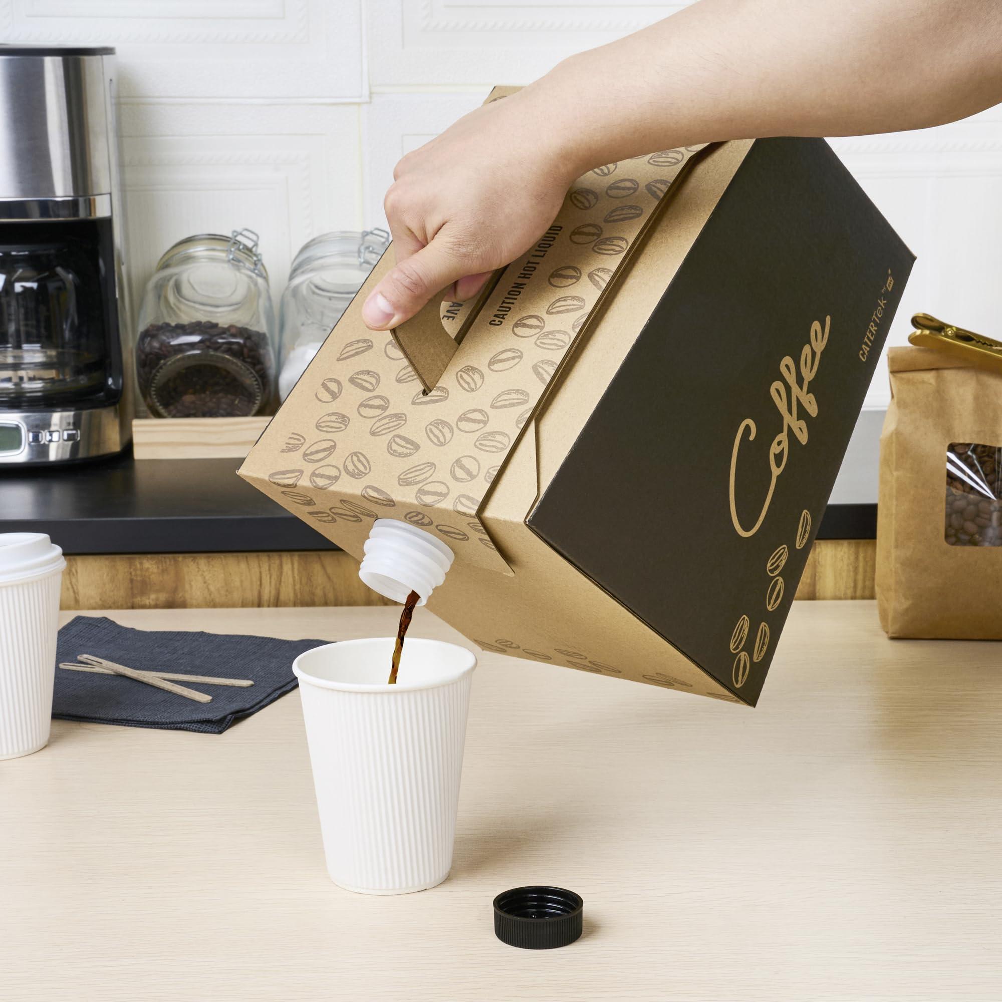 Restaurantware Restaurantware-12 x 7.5 x 8.5 Inch 96 Ounce Disposable Coffee Dispensers, 10 Insulated Coffee Take Out Containers - Built-In Handle, Portable Design, Kraft With Black Paper Coffee To Go Boxes