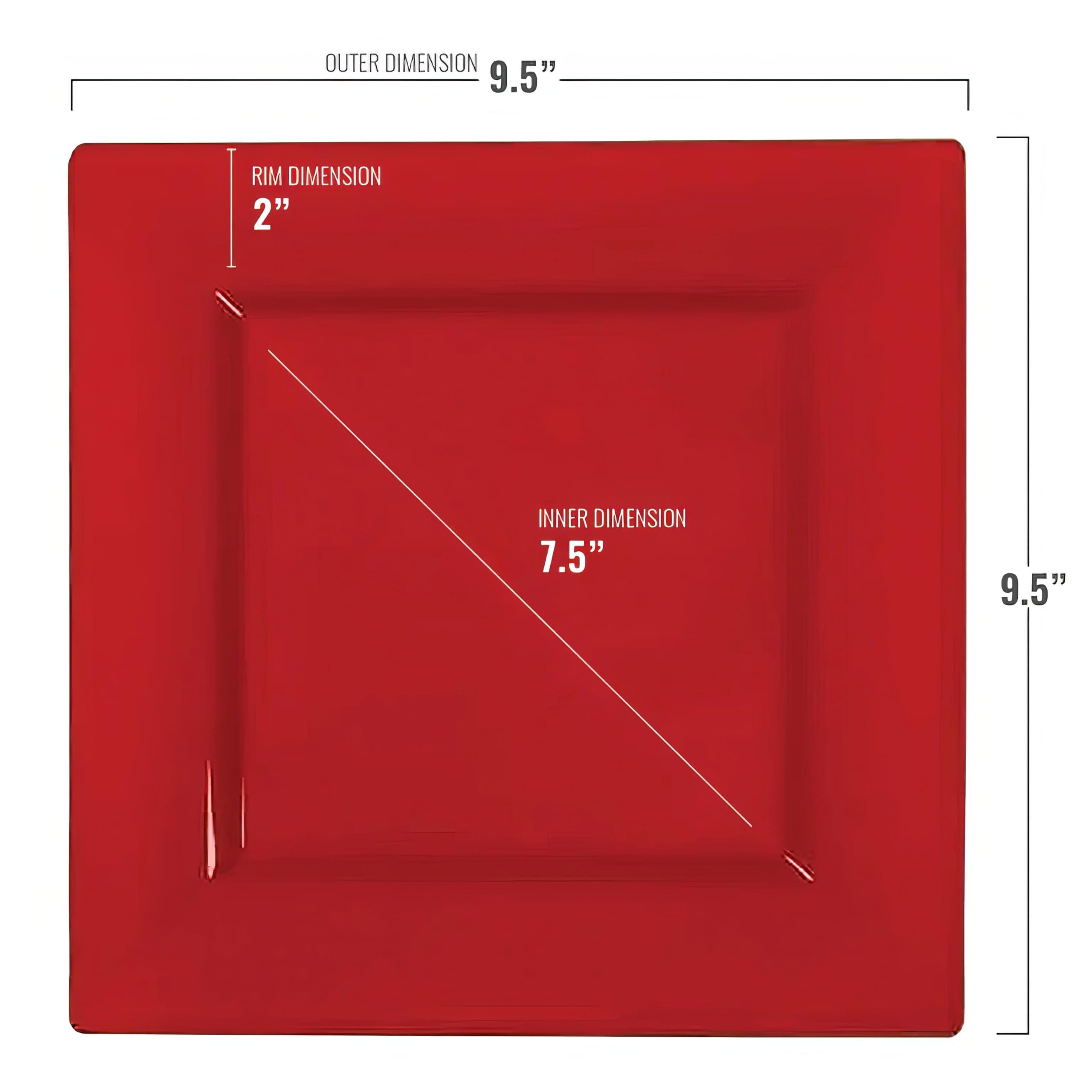 Kaya Kaya Elegant Red Square Dinner Plates - 9.5\" (Pack of 10) - Perfect for Weddings, Birthday Parties, Festivals & More