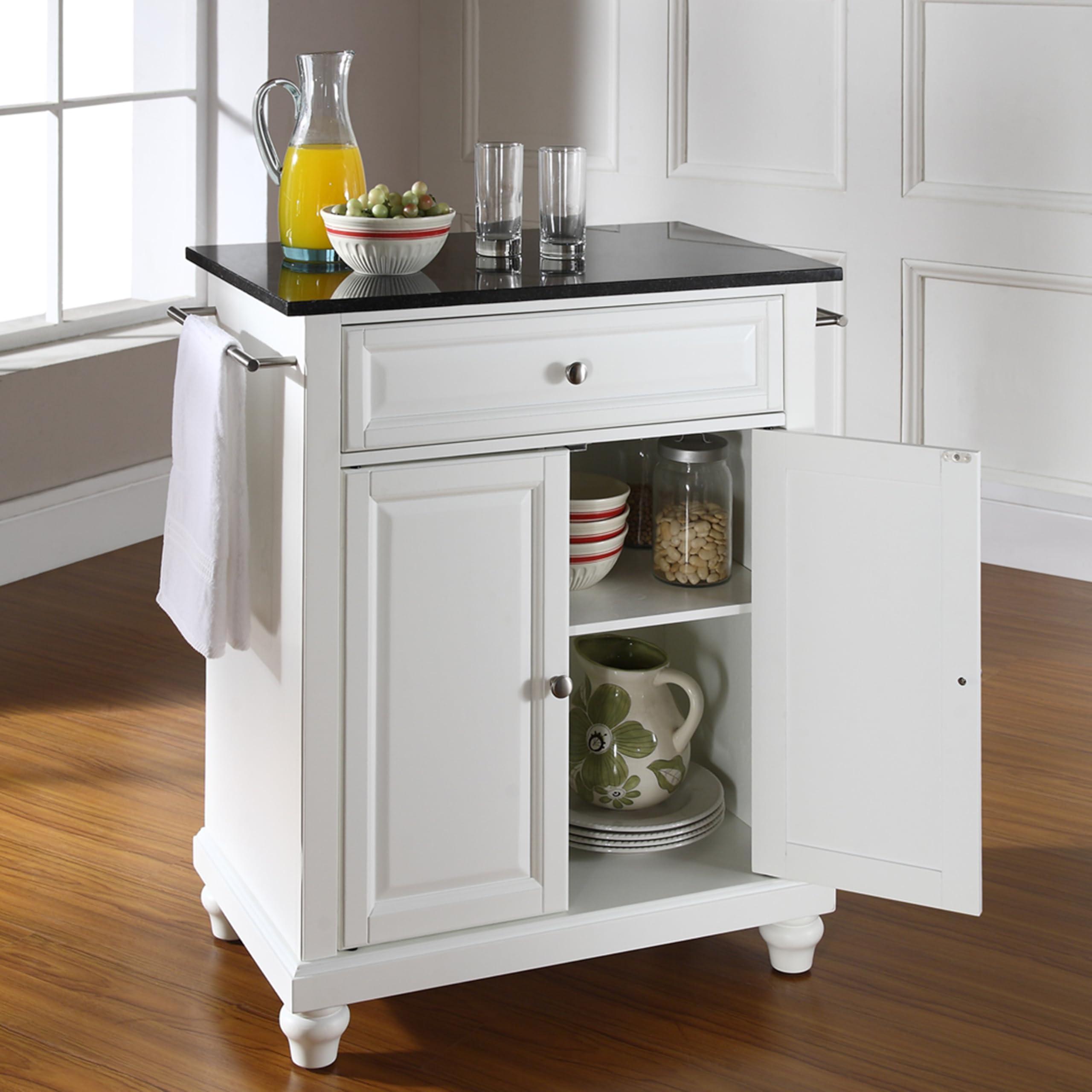 Crosley Furniture Crosley Furniture Cambridge Granite Top Small Portable Rolling Kitchen Island Storage Cart, Microwave Stand, White