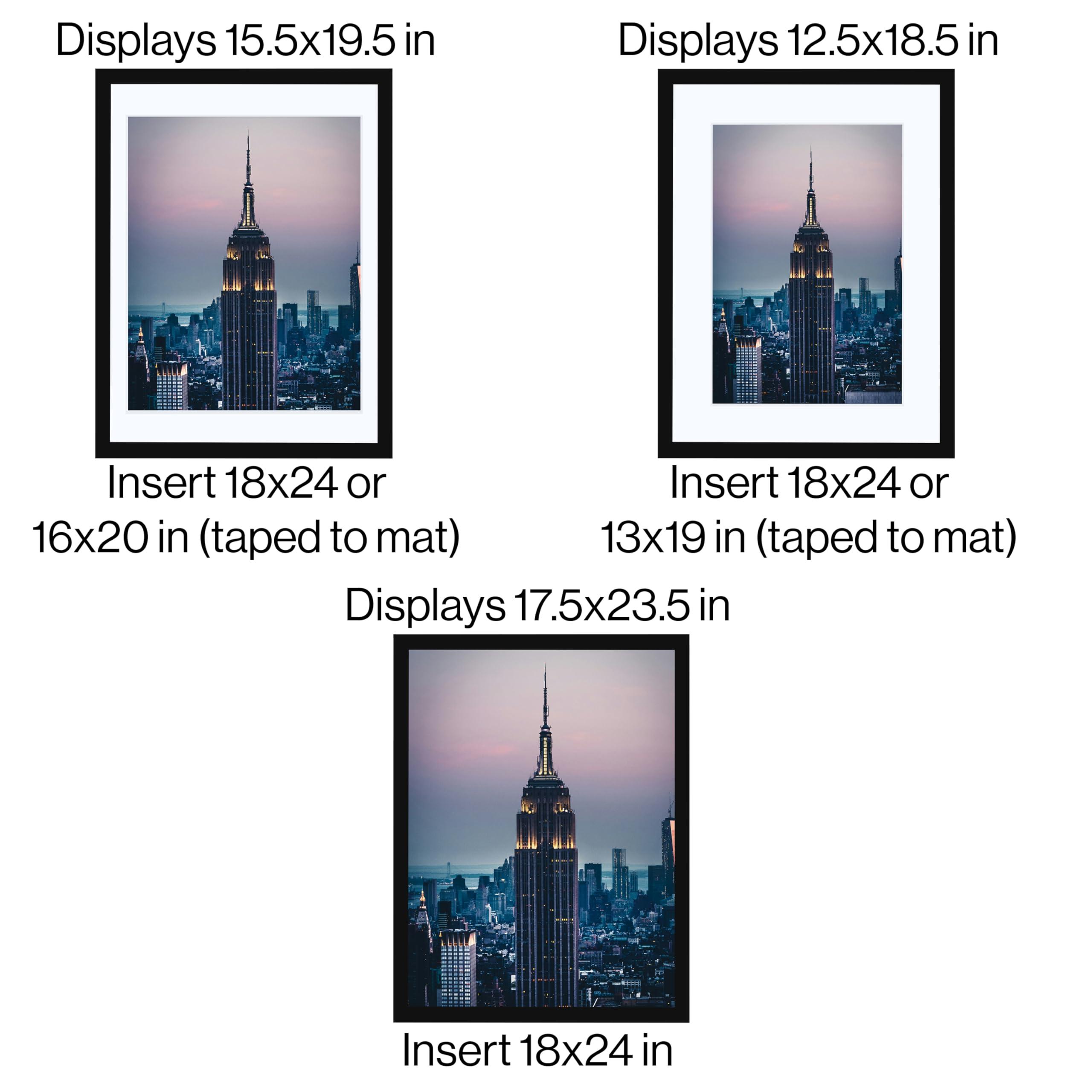 Frame Amo Frame Amo 18x24 Black Solid Wood Poster Frame, White Multi Mat for 13x19 and 16x20 Image, 1 inch Wide, Acrylic Front