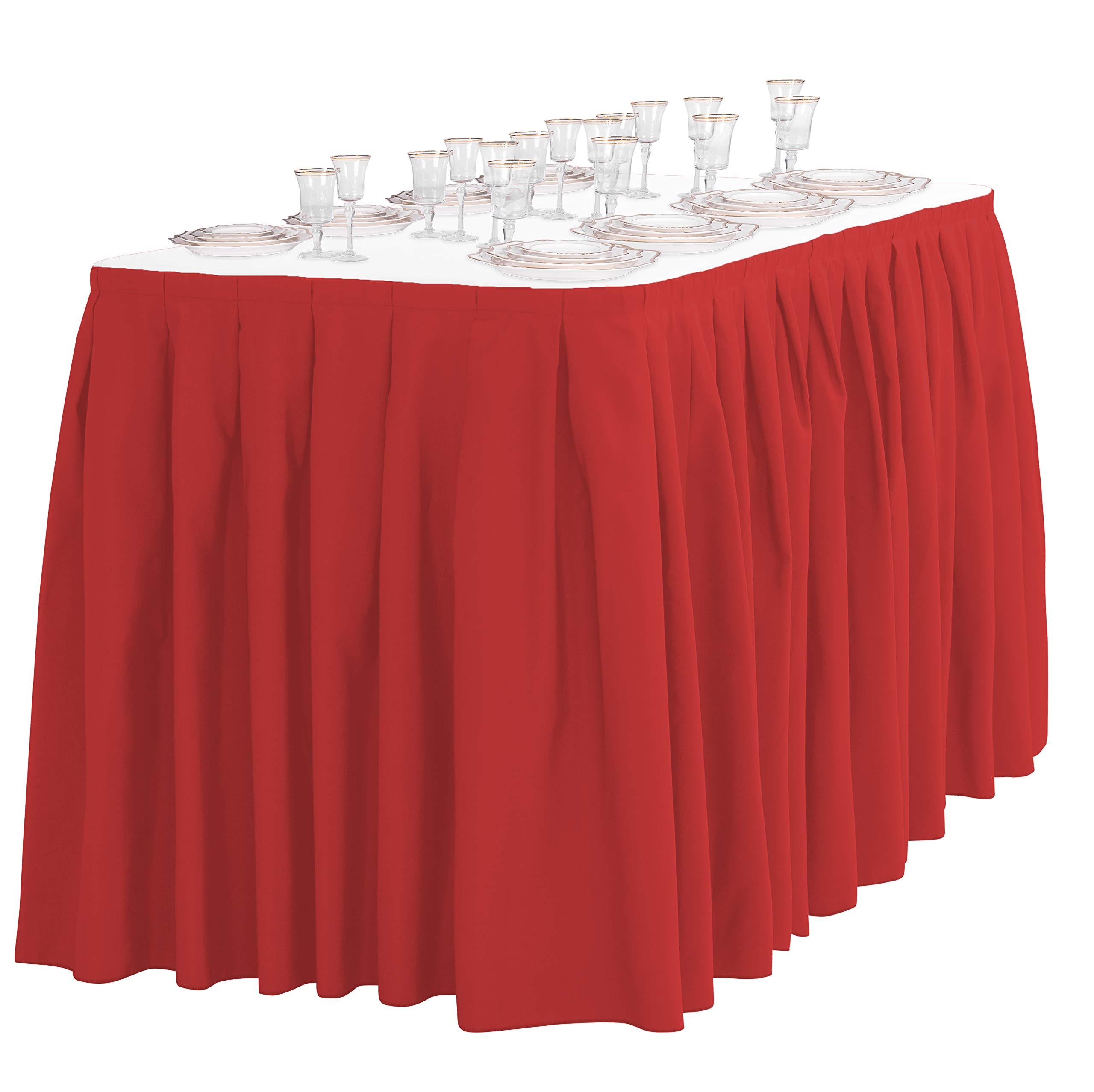 LTC LINENS LTC LINENS Red Table Skirt for 6 Feet Rectangular Table- 17 ft Table Skirting Polyester Cloth-Wrinkle Resistant Pleated Banquet Tablecloth for Wedding