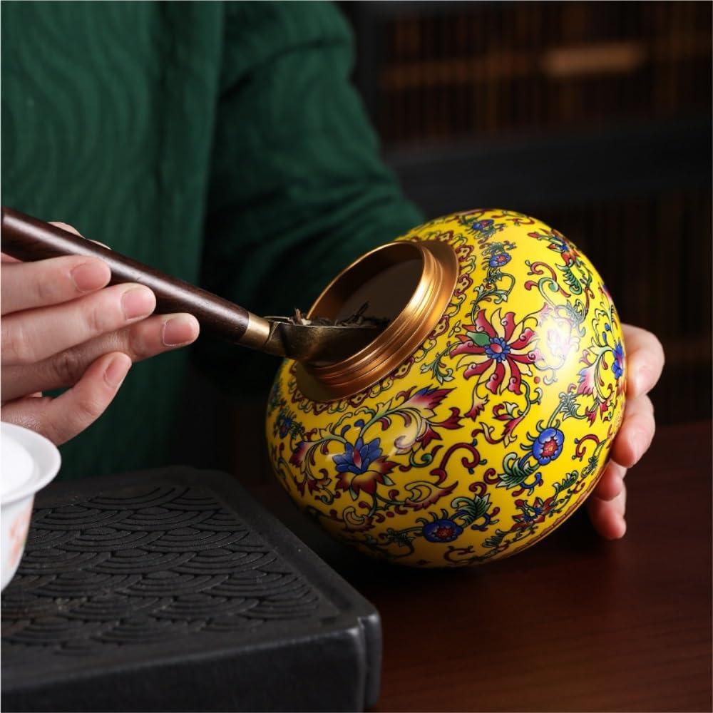 thalo Stash Jar Container Ceramic Loose Tea Storage Jar Small Alloy Lid Sealed Tea Storage Jar Enamel Color Double Jar Gift Set Customization Vintage Storage Jars(D-Single can)