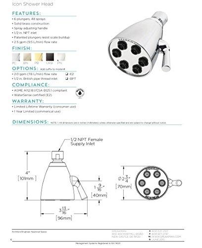 Speakman Speakman S-2252 Signature Icon Anystream Adjustable High Pressure Shower Head-2.5 GPM Solid Brass Replacement Bathroom Showerhead, Polished Chrome Finish