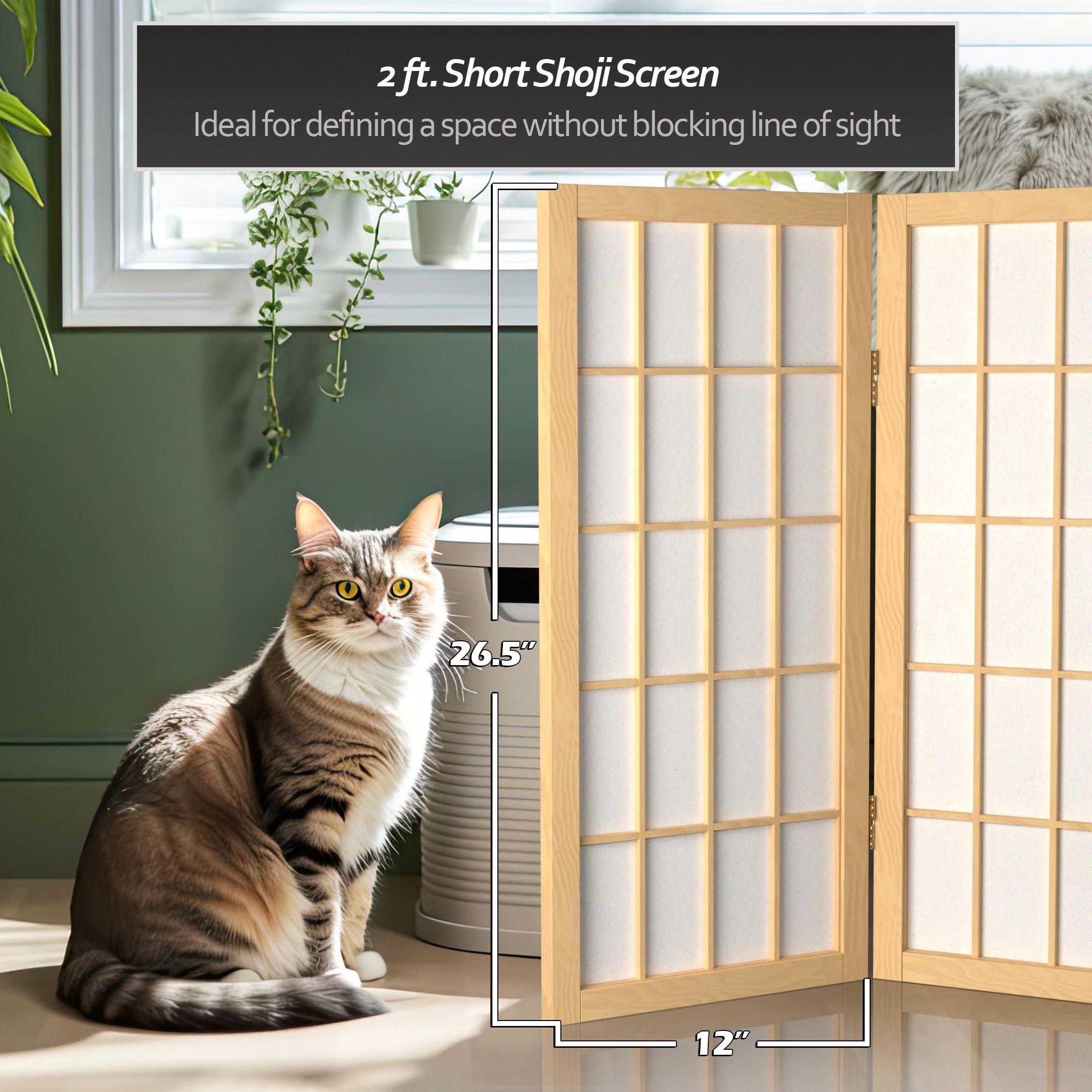 ORIENTAL Furniture 2 ft. Short Desktop Window Pane Shoji Screen - Natural - 4 Panels