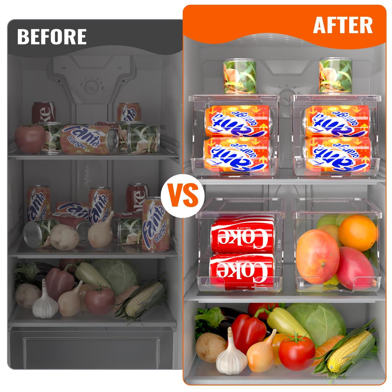 SCAVATA SCAVATA Soda Can Organizer for Refrigerator, Stackable Canned Food Pop Cans Container Can Holder Dispenser with Lid for Fridge Rack Freezer, Clear Storage Bins-Holds 12 Cans Each (One)