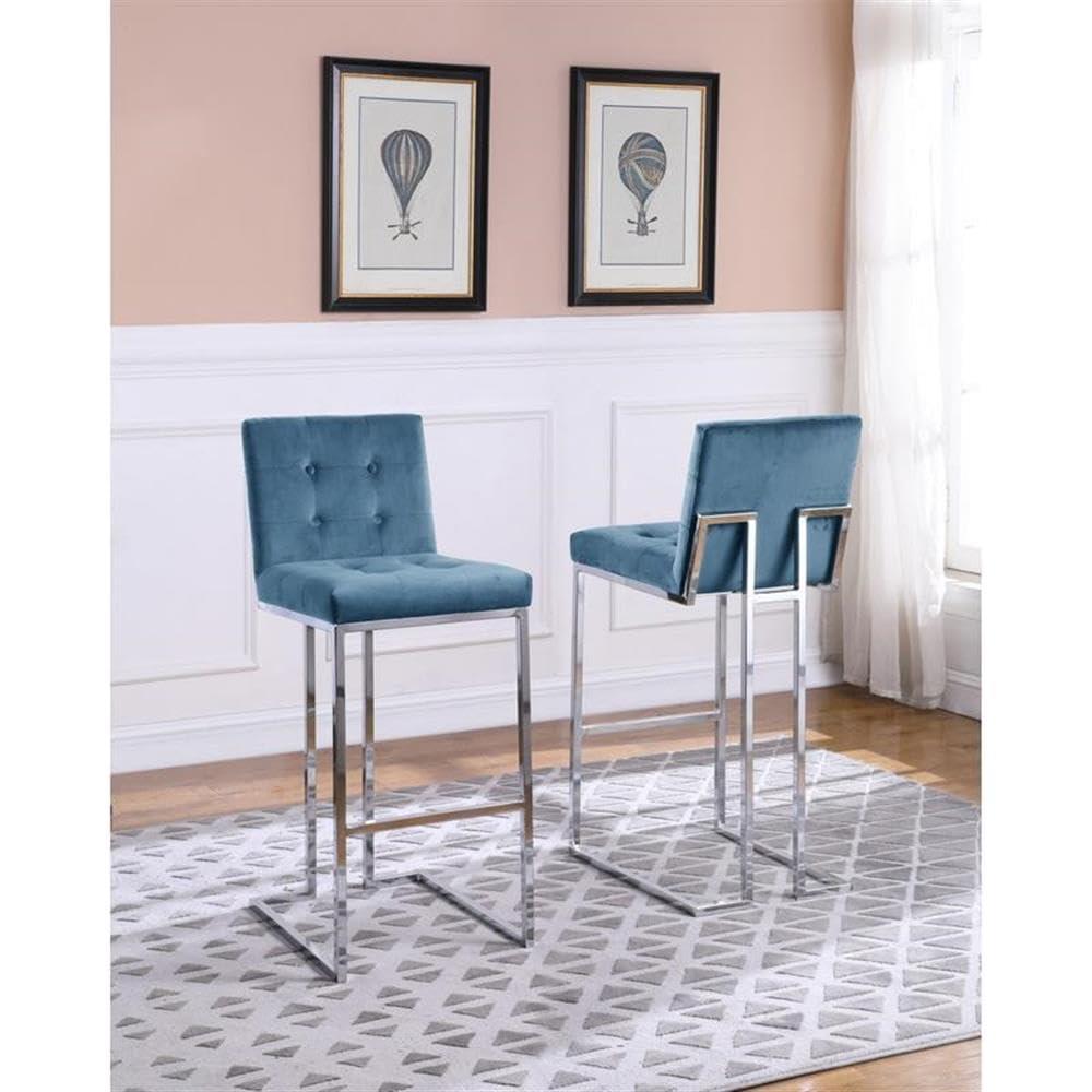 Home Square Home Square Velvet Barstool with Tufted Seat in Teal Blue - Set of 4