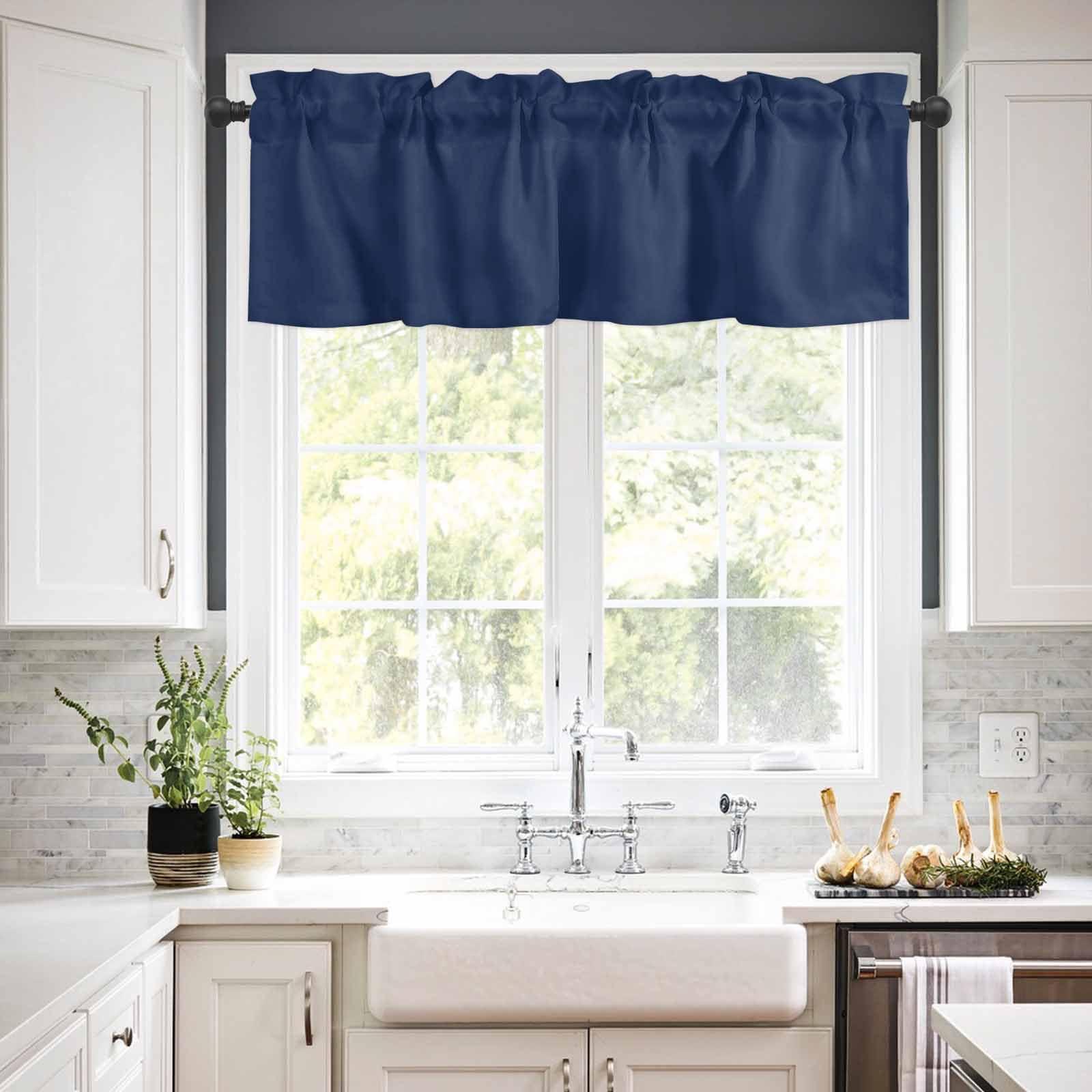 Hokiten Hokiten Navy Blue Window Valance Curtains, Window Treatment for Kitchen, Bathroom, Bedroom, Modern Pure Navy Blue Rod Pocket Short Curtain 1 Panel, 54x18 in