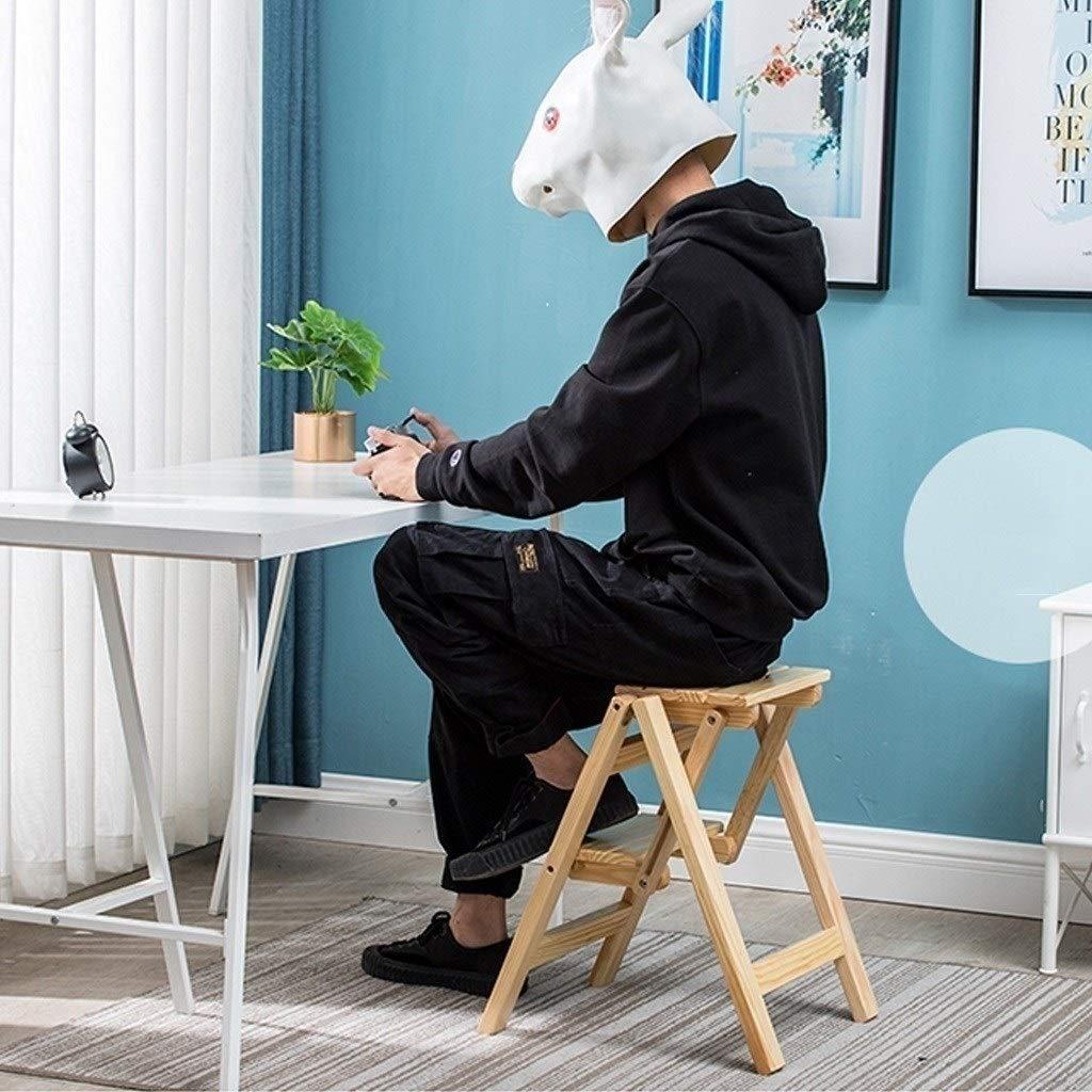 WYZDCP Portable Wooden Stepladder Fold Ladder Stool Milti-fuction Safety Household Ladder Chair Safety Non-Slip Kitchen Step Flower Shelf Non-Slip Compact (Color : A)