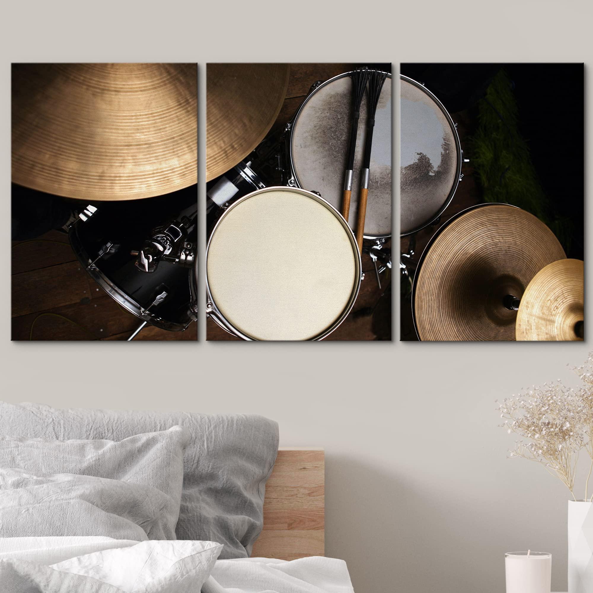 wall26 wall26 Canvas Print Wall Art Set Aerial View of Bronze & Black Drum Set Music Instruments Photography Realism Modern Scenic Relax/Calm Cool for Living Room, Bedroom, Office - 24"x36"x3