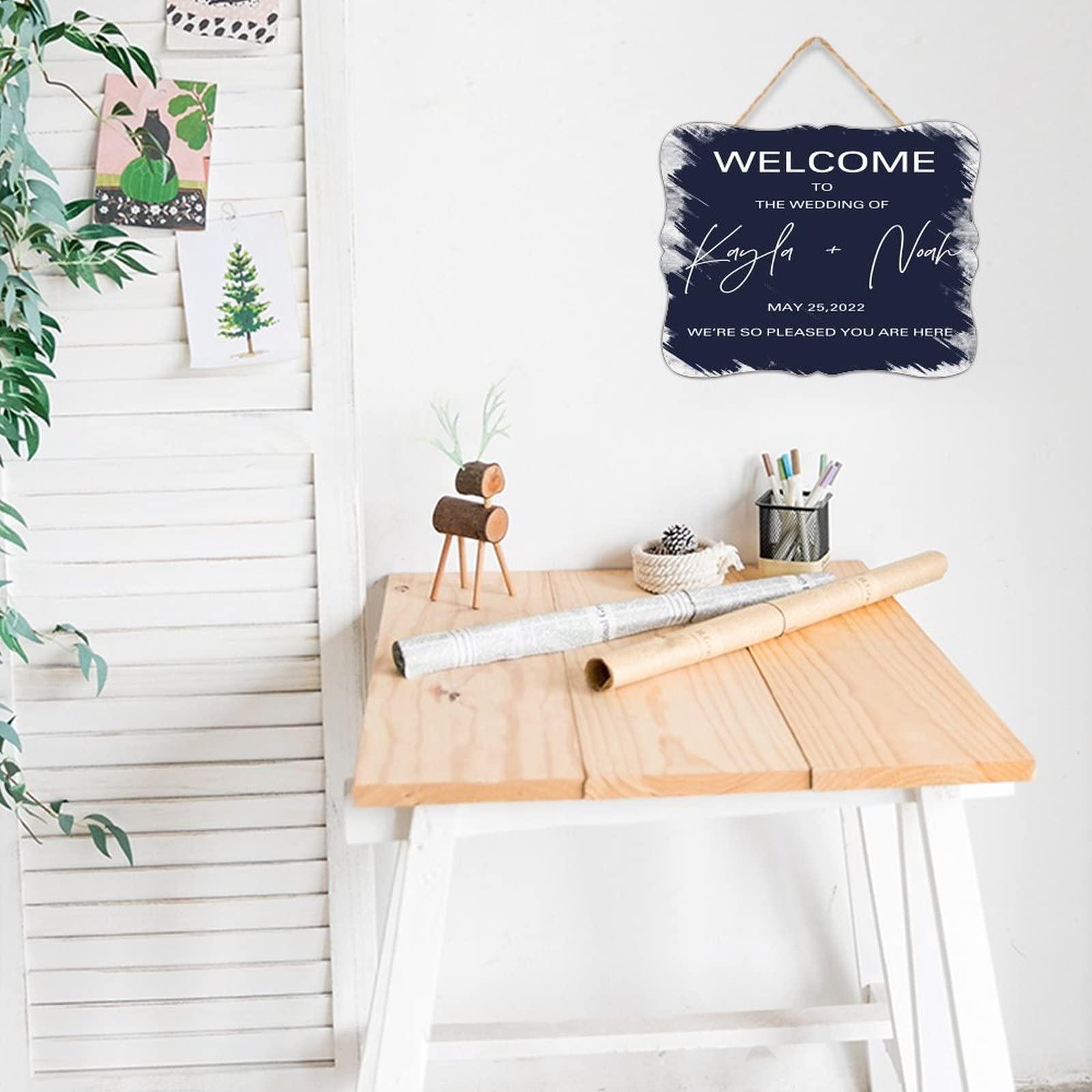 Wtwentin12 Welcome to The Wedding of Distressed Wall Dcor Wood Plank Hanging Sign 8x10 Inch Guest Book Welcome Cute Wall Art Wood Plaque with Inspirational Quote Home Decor for Living Room Office