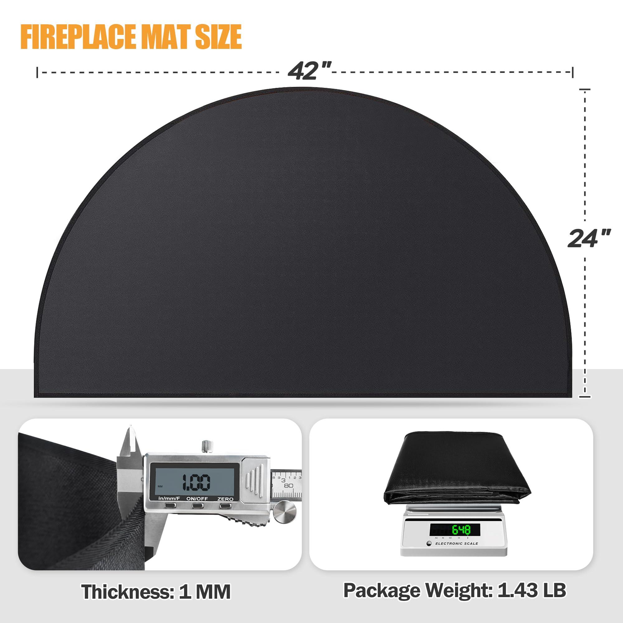 TOHONFOO Hearth Rugs for Fireplaces Fire Resistant, 42 x 24 inch Fireproof Fireplace Mat Hearth Rug, Hearth Pads for Wood Stove Fireplace Indoor Outdoor, Protect Floors Carpets from Sparks Embers-Black, 1mm