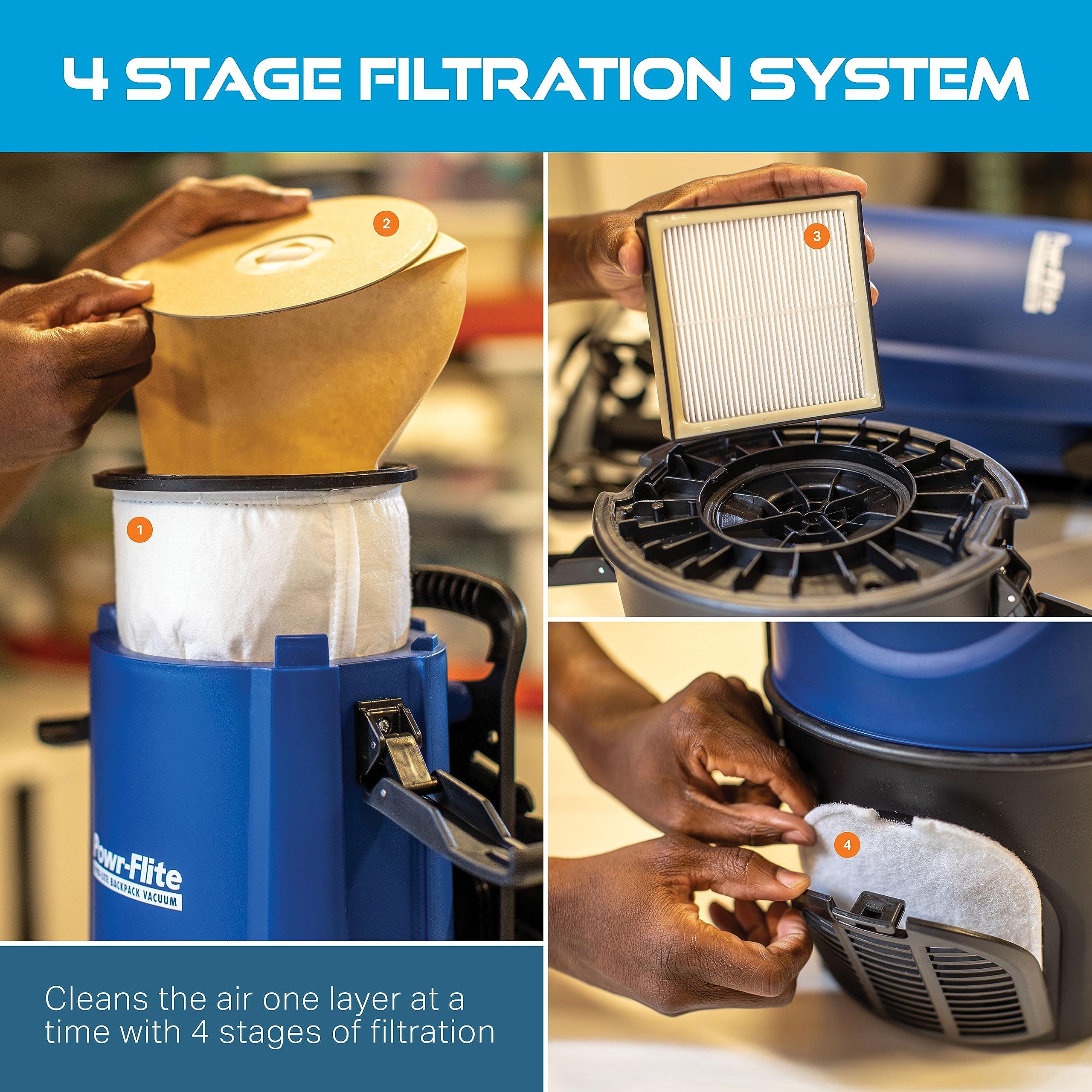 Powr-Flite Powr-Flite Pro-Lite Backpack Vacuum Commercial Grade 4-Quart Canister Vacuum Cleaner, Portable Vacuum with Tool Kit, BP4S