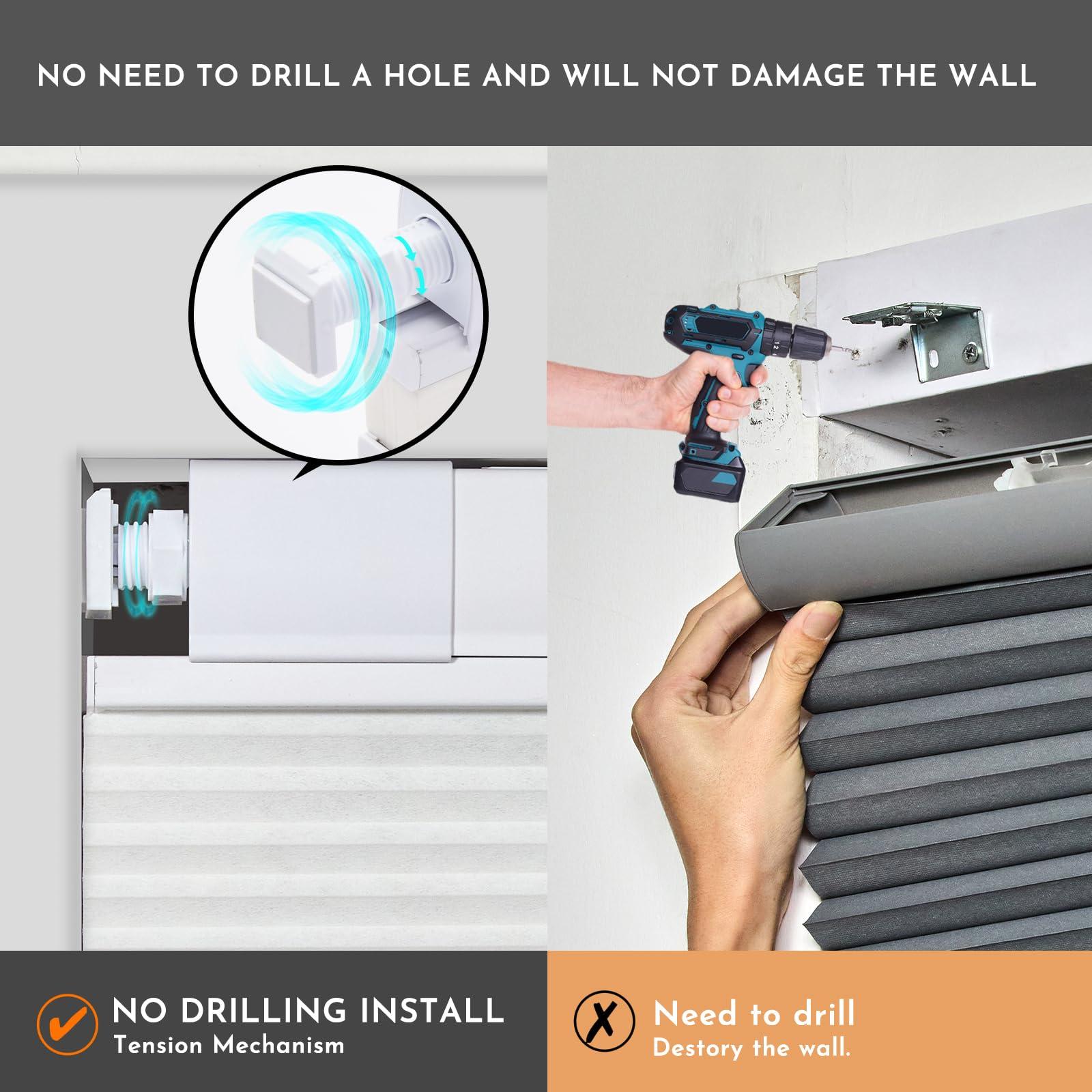 Persilux No Drill No Tools Cellular Shades for Windows, Top Down Bottom Up Honeycomb Blinds, Light Filtering Cordless Blinds for Indoor Windows, Easy to Install,Light Filtering-White,41" W X 54" H