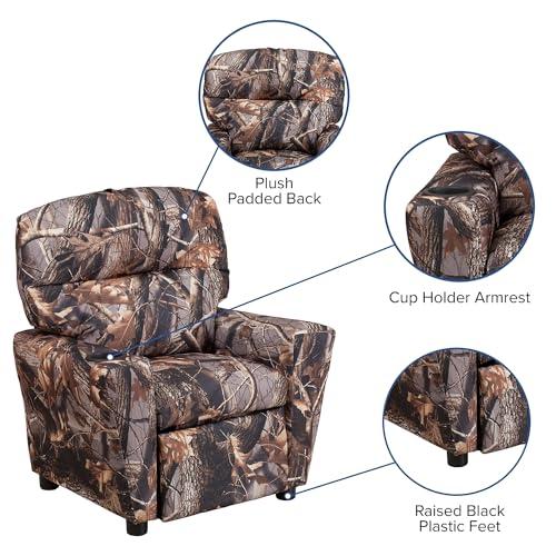 Flash Furniture Flash Furniture Chandler Vinyl Kids Recliner with Cup Holder and Safety Recline, Contemporary Reclining Chair for Kids, Supports up to 90 lbs., Camouflage
