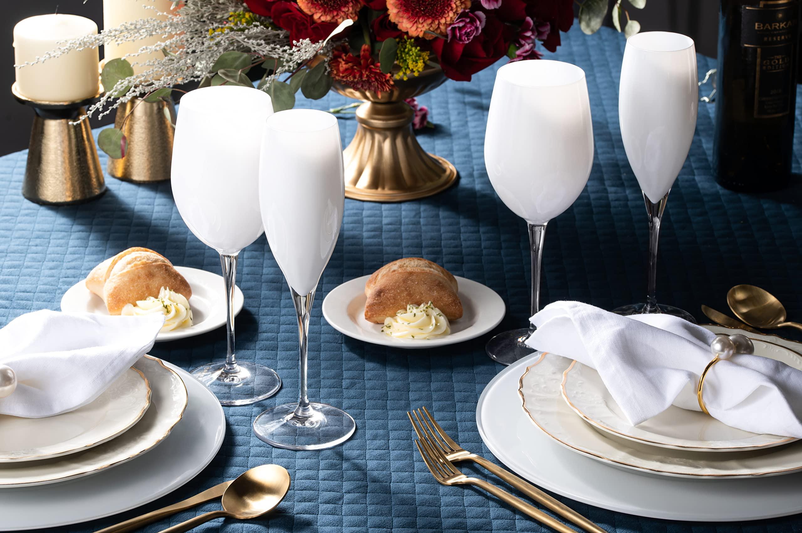 Barski Barski Goblet - White Wine Glass - Crystal Glass - Water Glass - Opal White - Stemmed Glasses - Set of 6 Goblets - 14 oz Made in Europe