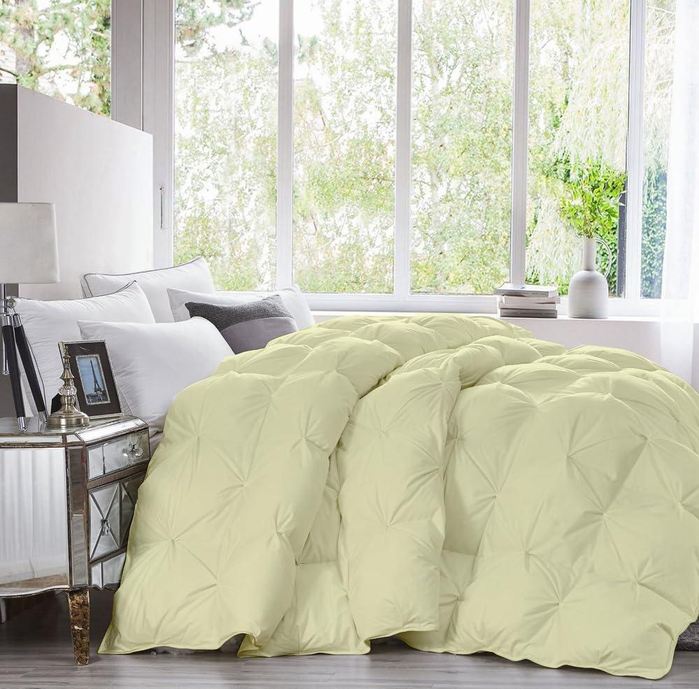 RJ BEDDING All Season-Down Alternative Comforter, 100% Organic Cotton 1000TC, Standard Queen (88\"X88\"), 600GSM Duvet Insert, Corner TABS, Fluffy, Soft, Light Weight, Ivory