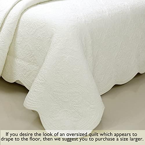 Cozy Line Home Fashions Cozy Line Home Fashions Victorian Medallion Solid Ivory Embossed 100% Cotton Bedding Quilt Set,Coverlet,for Bedroom/Guest Room (Blantyre - Ivory, Twin - 2 Piece)