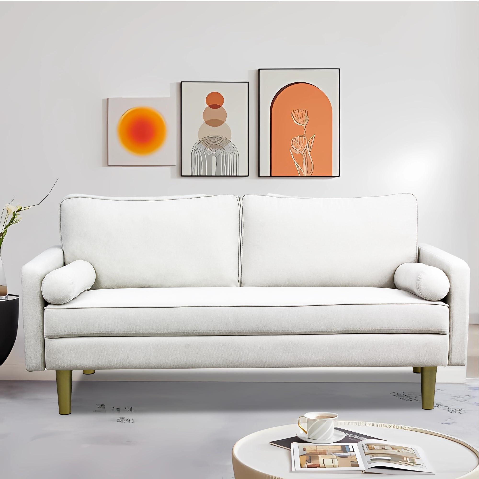 Hdxdkog Hdxdkog Linen Loveseat Sofa with Two Side Storage Pockets,Modern Small Love Seats Furniture Comfy Couch for Living Room, Upholstered 2 Seater Sofa for Small Apartment (Beige W/Side Pockets, 66.9 Inch)