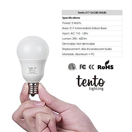 tento E17 LED Bulb Daylight 6000k 40w Replacement 5 Watts Only | E17 Intermediate Base Globe LED Bulbs Pack of 4 Daylight White