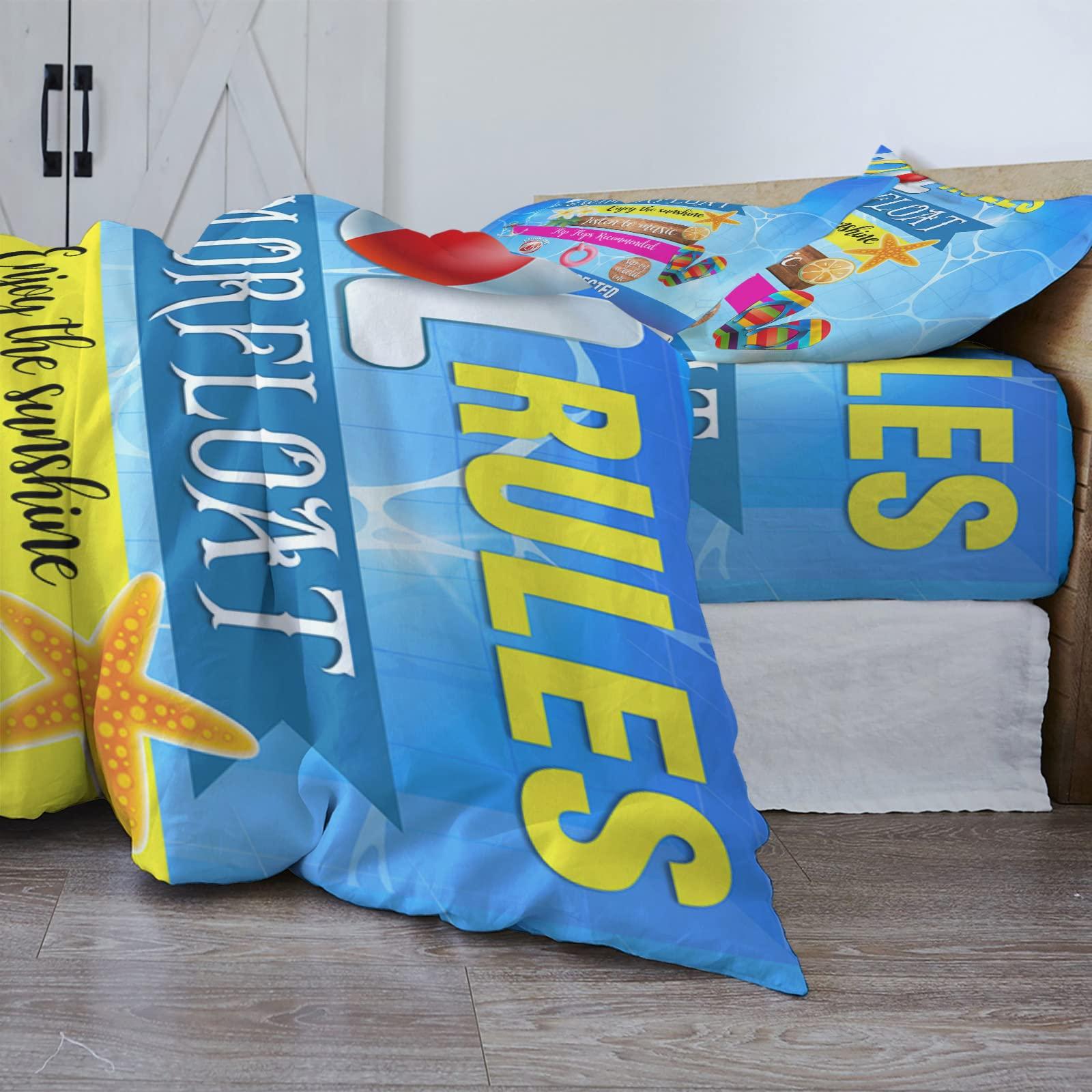Gehucoxee Gehucoxee 4 Piece Bedding Set California King Summer Pool Rules Comforter Duvet Cover for Child Girls Boys, Good Times Expected Illustraction Bed Sheet for Bedroom Guest Room Hotel Pillowcase