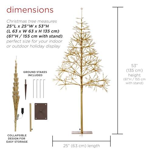 Alpine Corporation Alpine Corporation 53" H Indoor/Outdoor Artificial Christmas Tree with LED Lights, Gold, Christmas Decoration