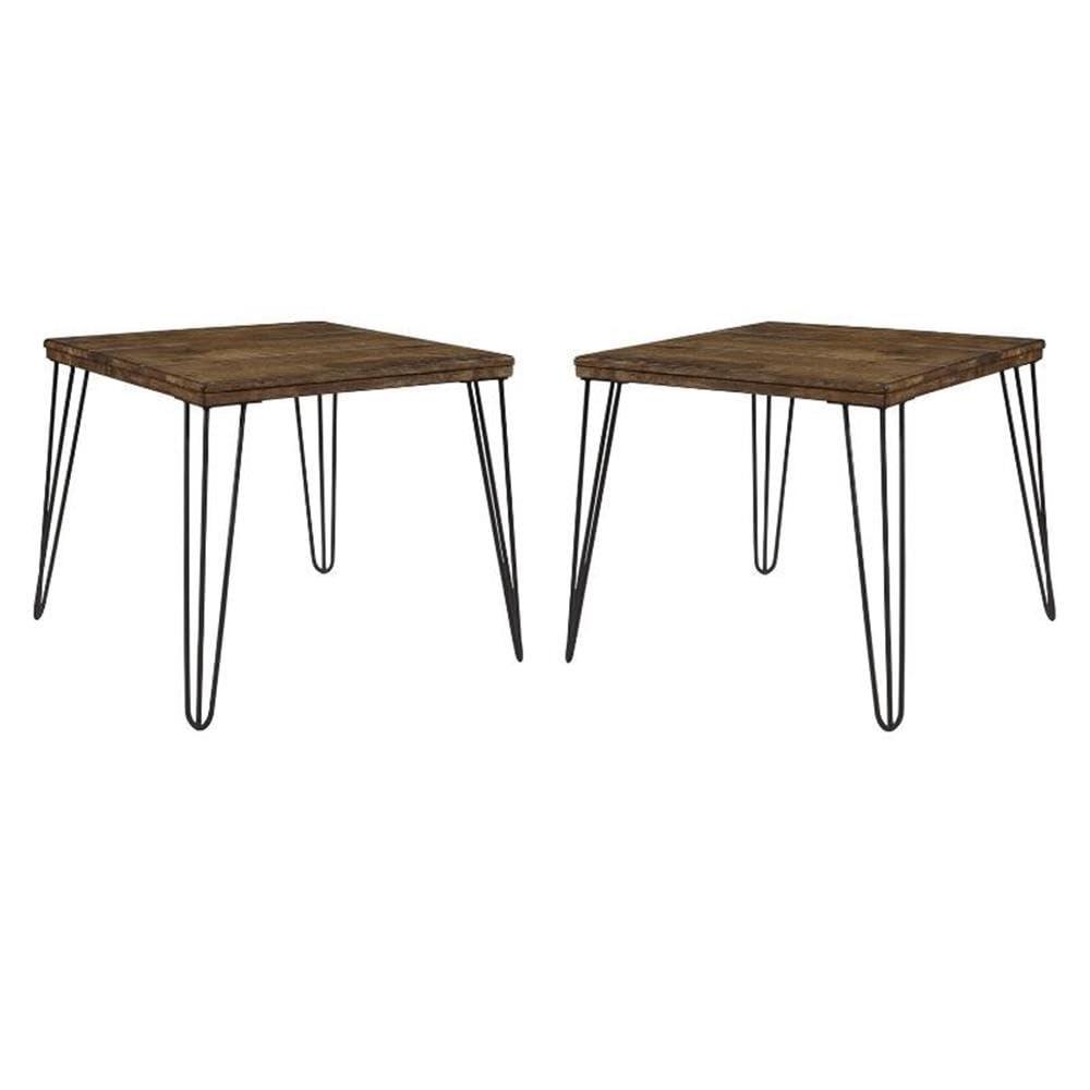 Home Square Home Square Wood End Table in Rustic Oak and Black - Set of 2