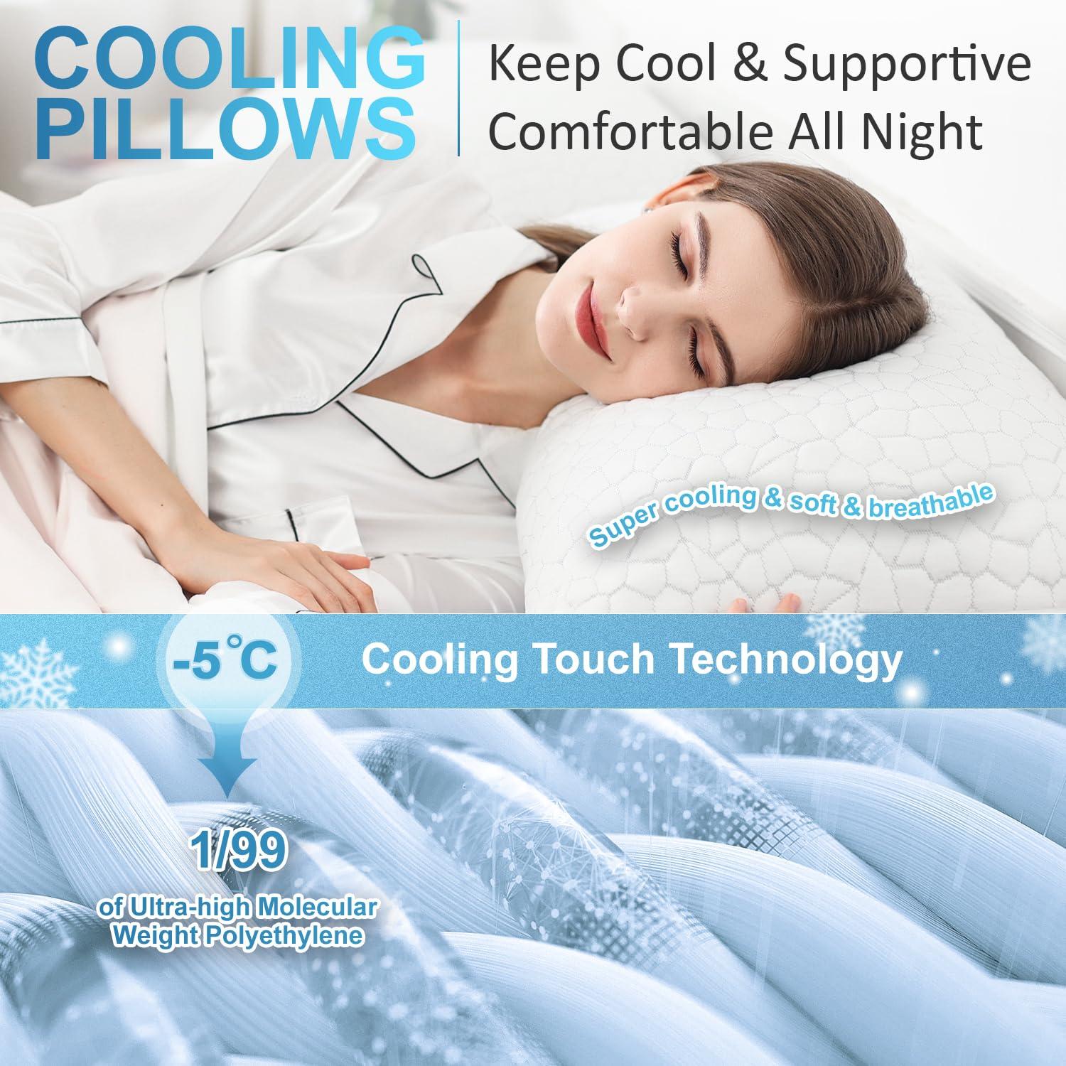 QUTOOL QUTOOL Cooling Pillows for Sleeping 3 Pack, Shredded Memory Foam Bed Pillows King Size Set of 2 and Standard Size Pillow 1 Pack