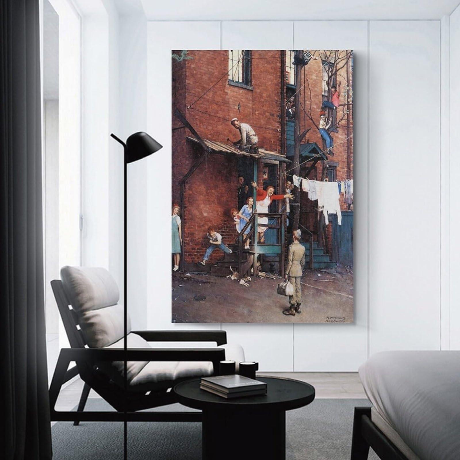 GERRIT Homecoming G.I. by Norman Rockwell Poster Canvas Wall Art Poster For Room Aesthetic And DecorCanvas Painting Posters And Prints Wall Art Pictures for Living Room Bedroom Decor 20x30inch(50x75cm) Unfr