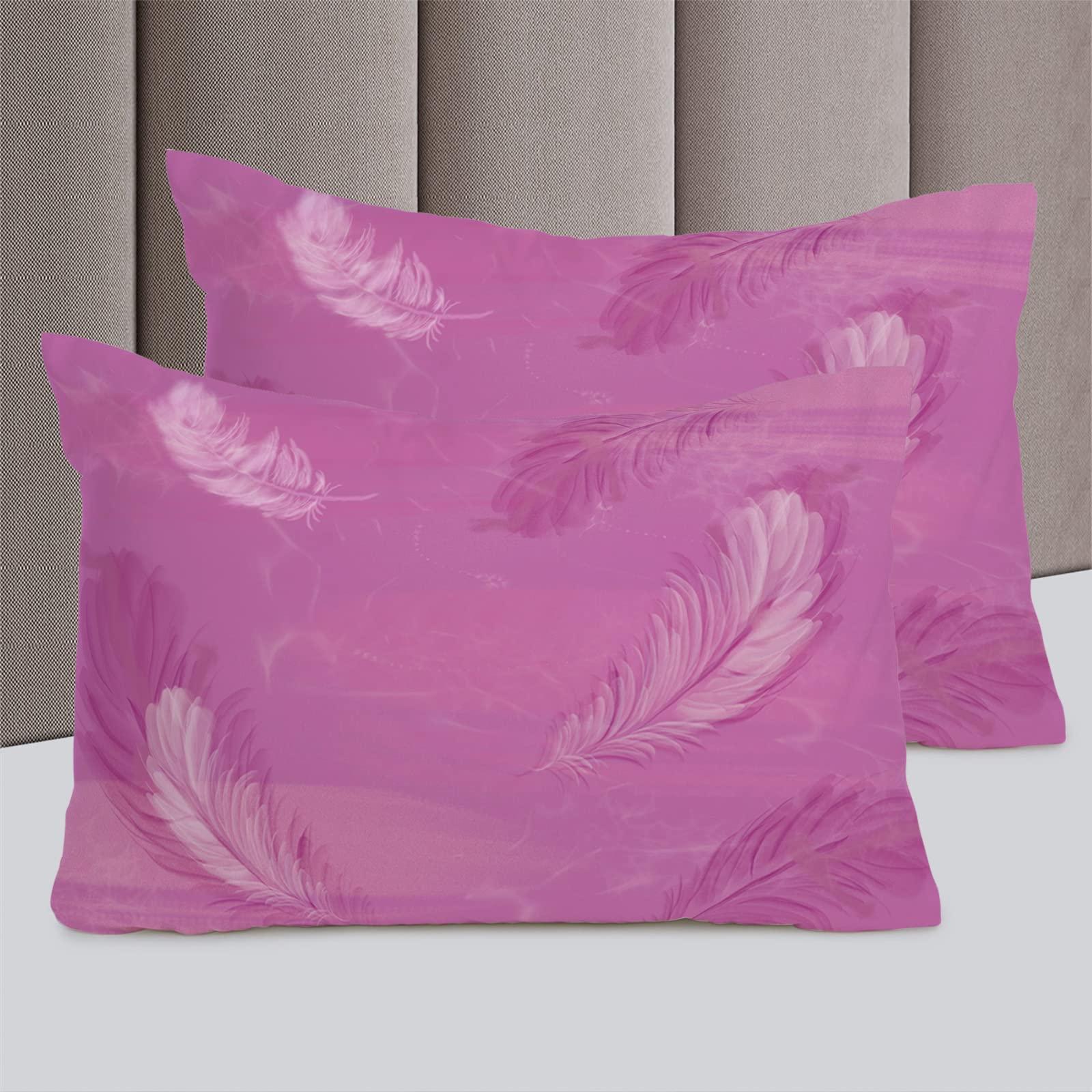 Debedcor Pink White Feather Duvet Cover Full Size, Fuchsia Ombre Smoke Comforter Cover with Zipper Closure, 3 Piece Bedding Sets 1 Duvet Cover 86x86 Inches and 2 Pillow Shams